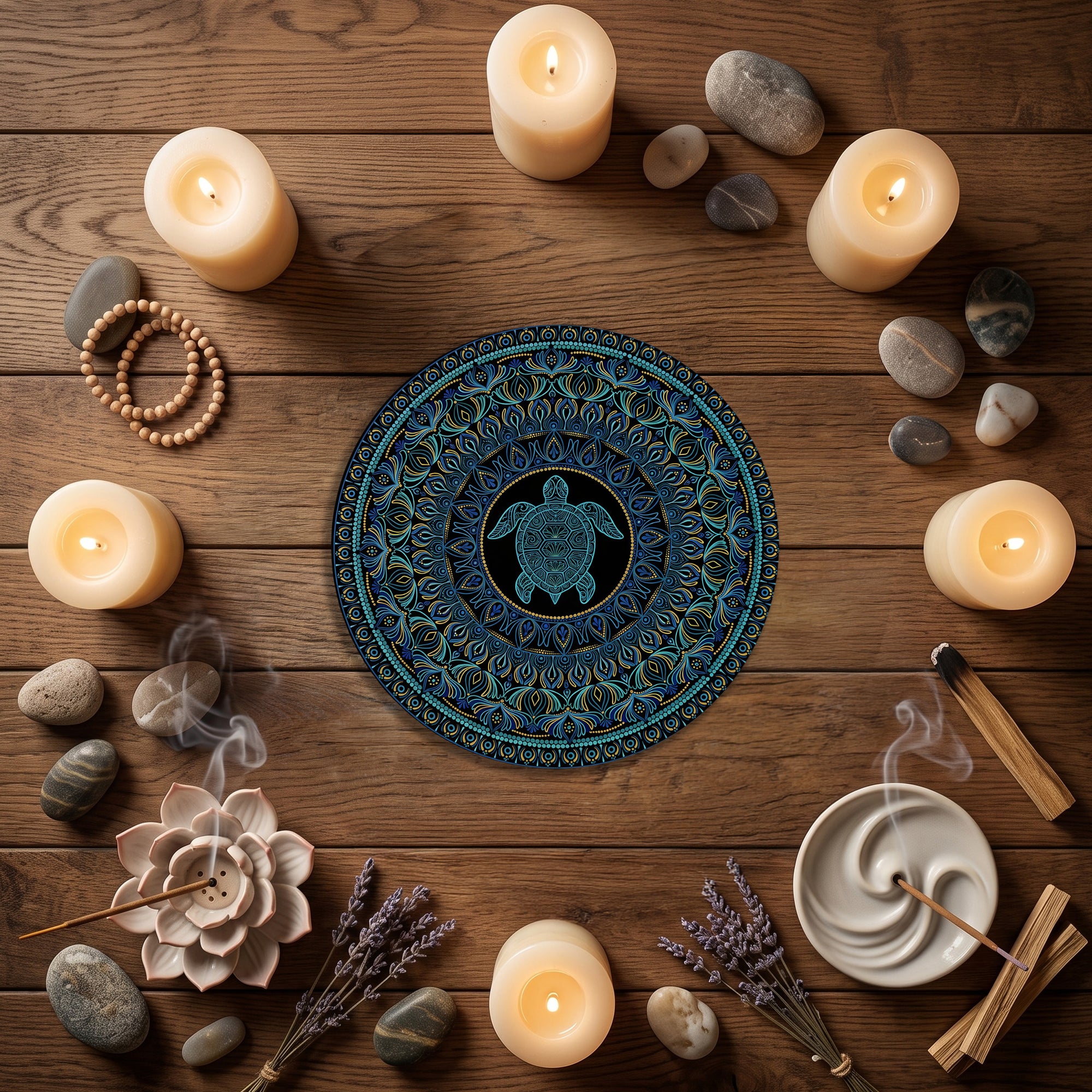 Blue Sea Turtle Mandala Wall Art
