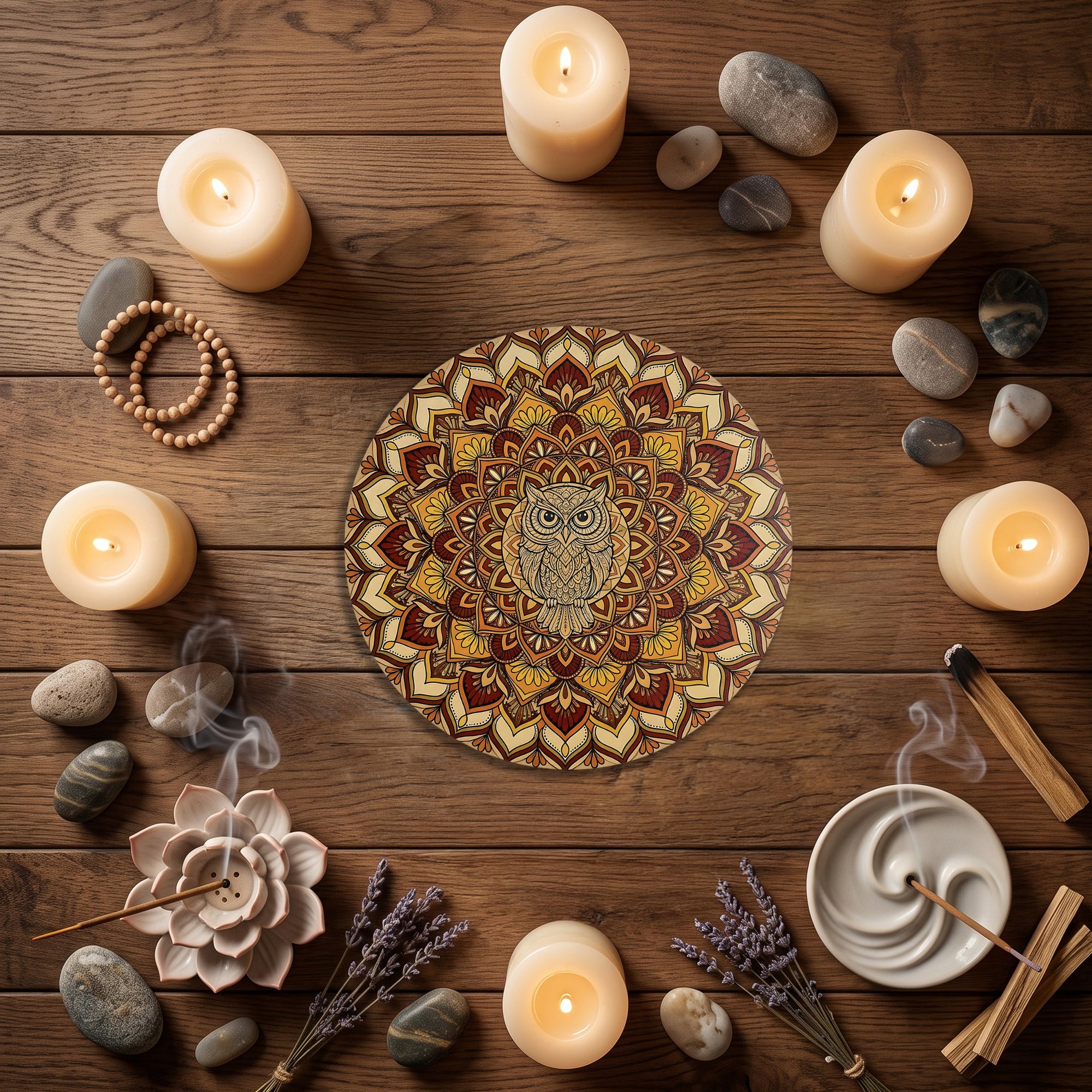 Golden Wisdom Owl Mandala Wall Art