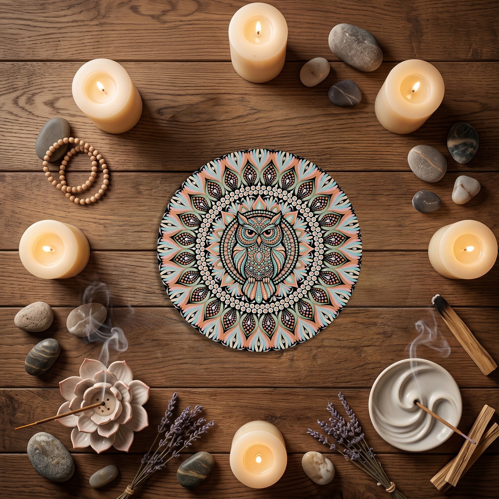 Pastel Pink Owl Mandala Wall Art