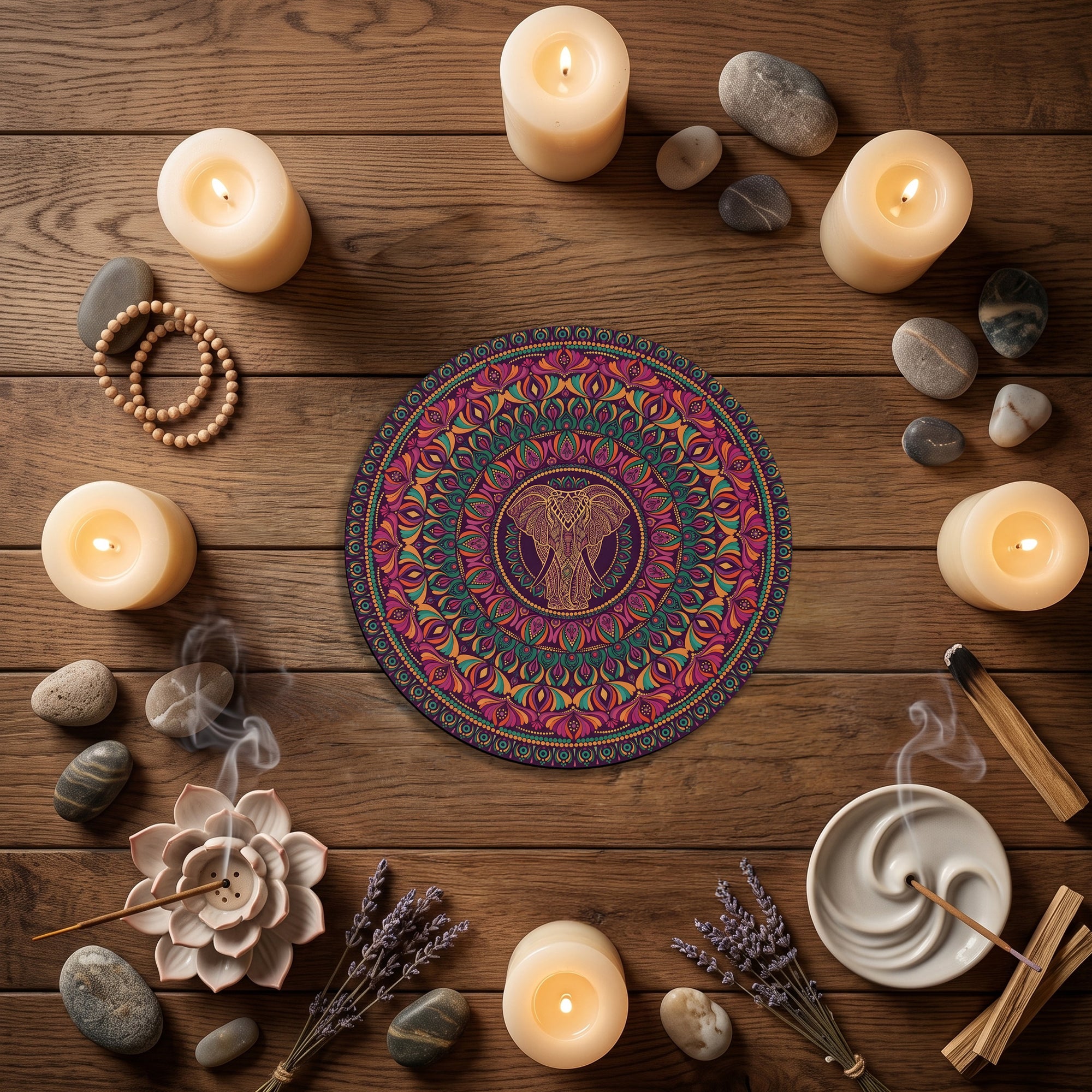 Sacred Pink Elephant Mandala Wall Art