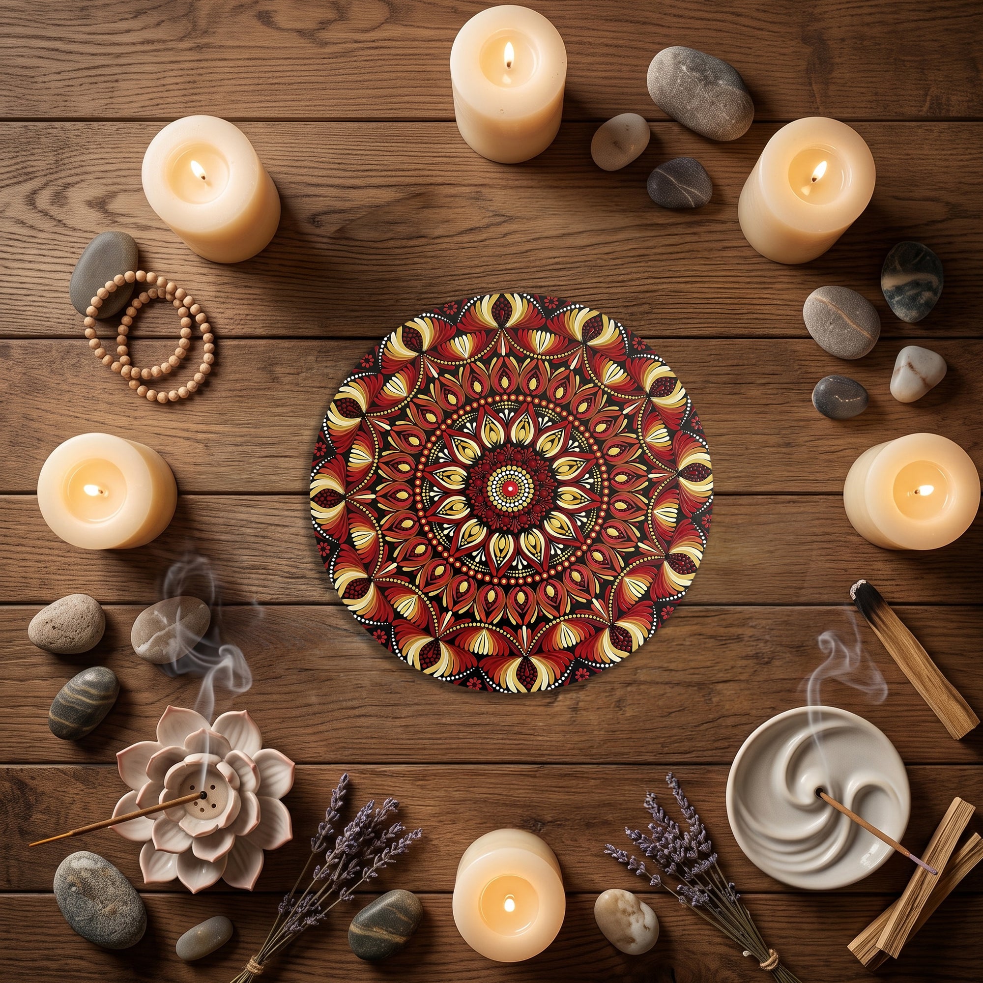 Fiery Bloom Mandala Wall Art