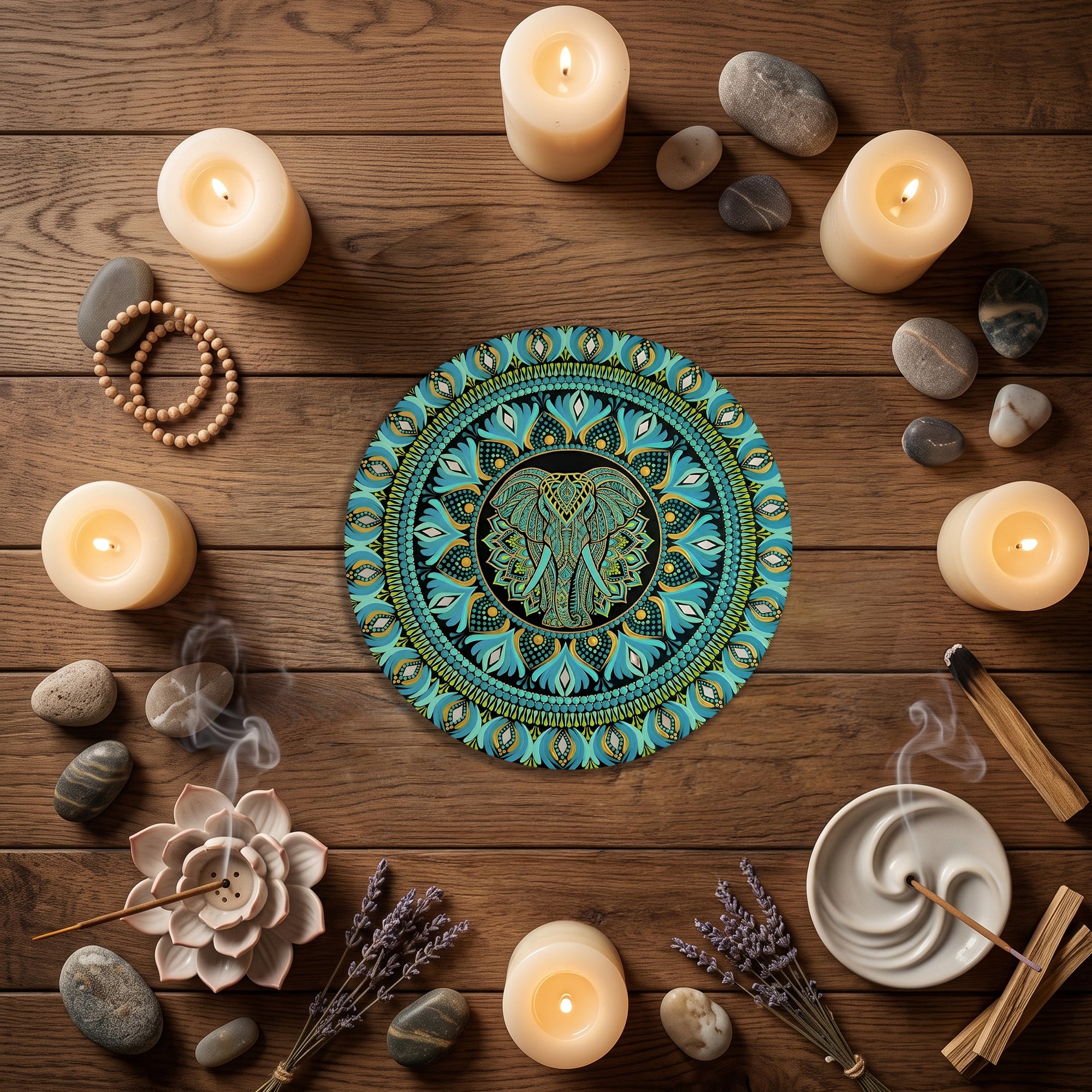Turquoise Elephant Mandala Wall Art