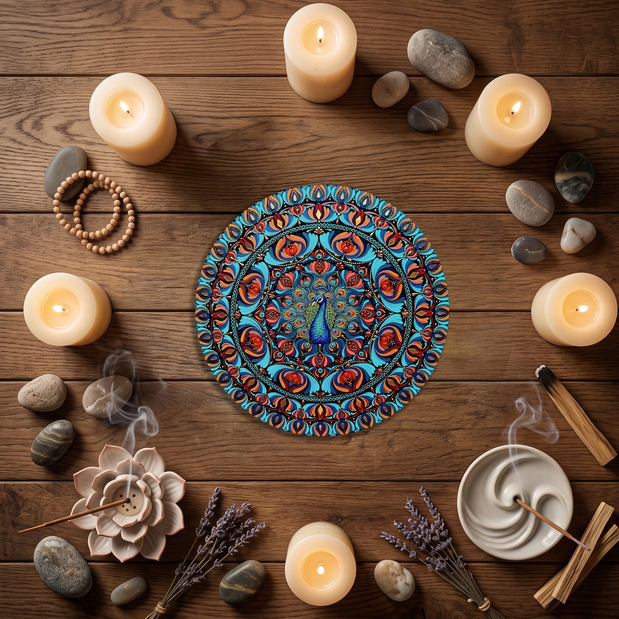 Colourful Peacock Mandala Wall Art