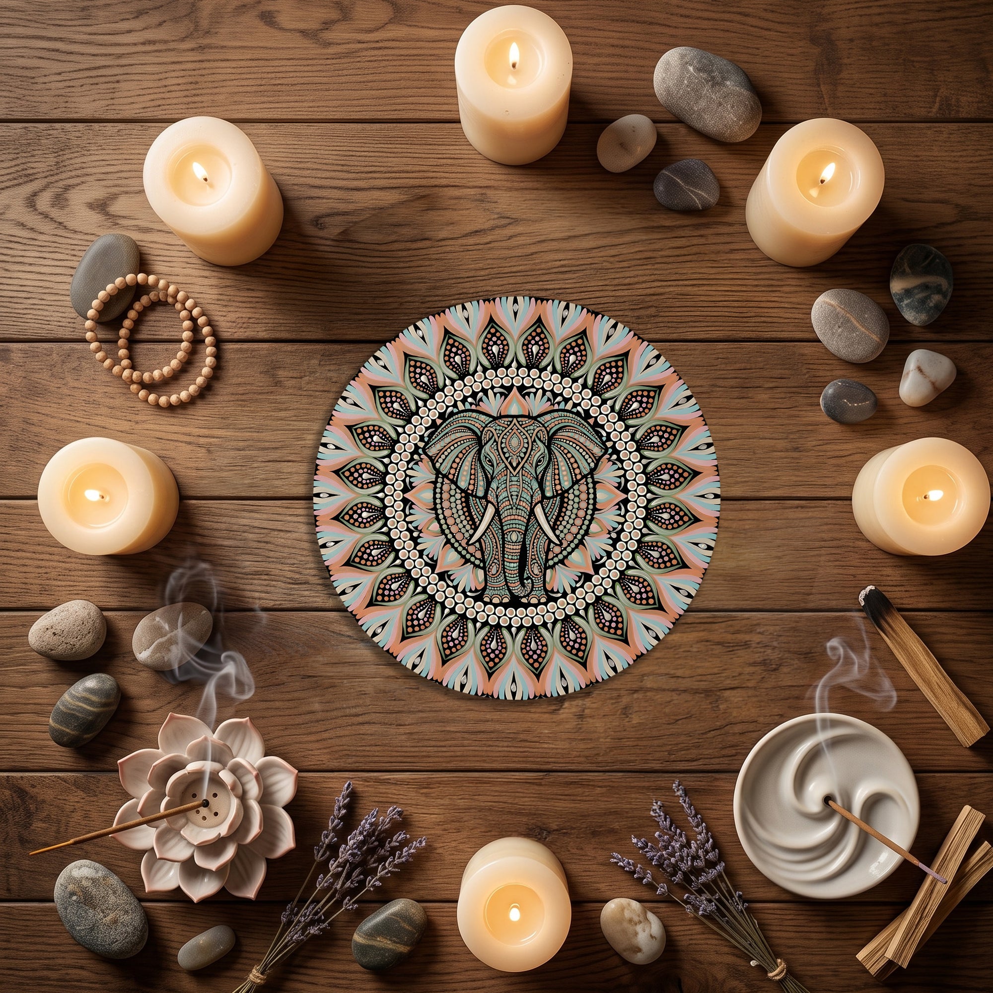 Sacred Pink Elephant Mandala Wall Art