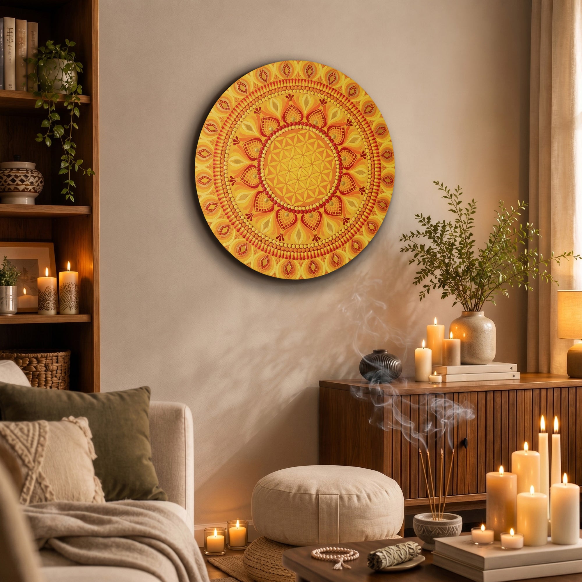 Golden Flower of Life Mandala Wall Art