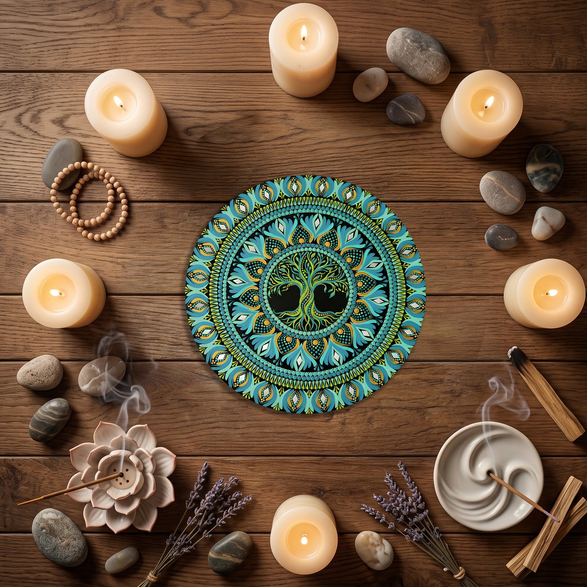 Neon Green Tree of Life  Mandala Wall Art