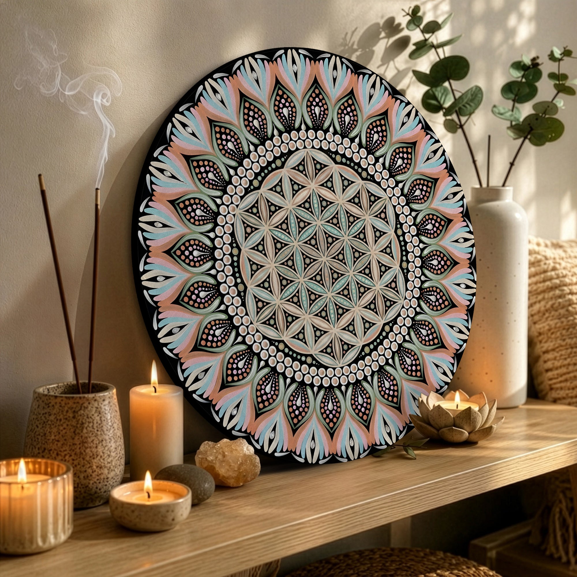 Pink Flower of Life Mandala Wall Art