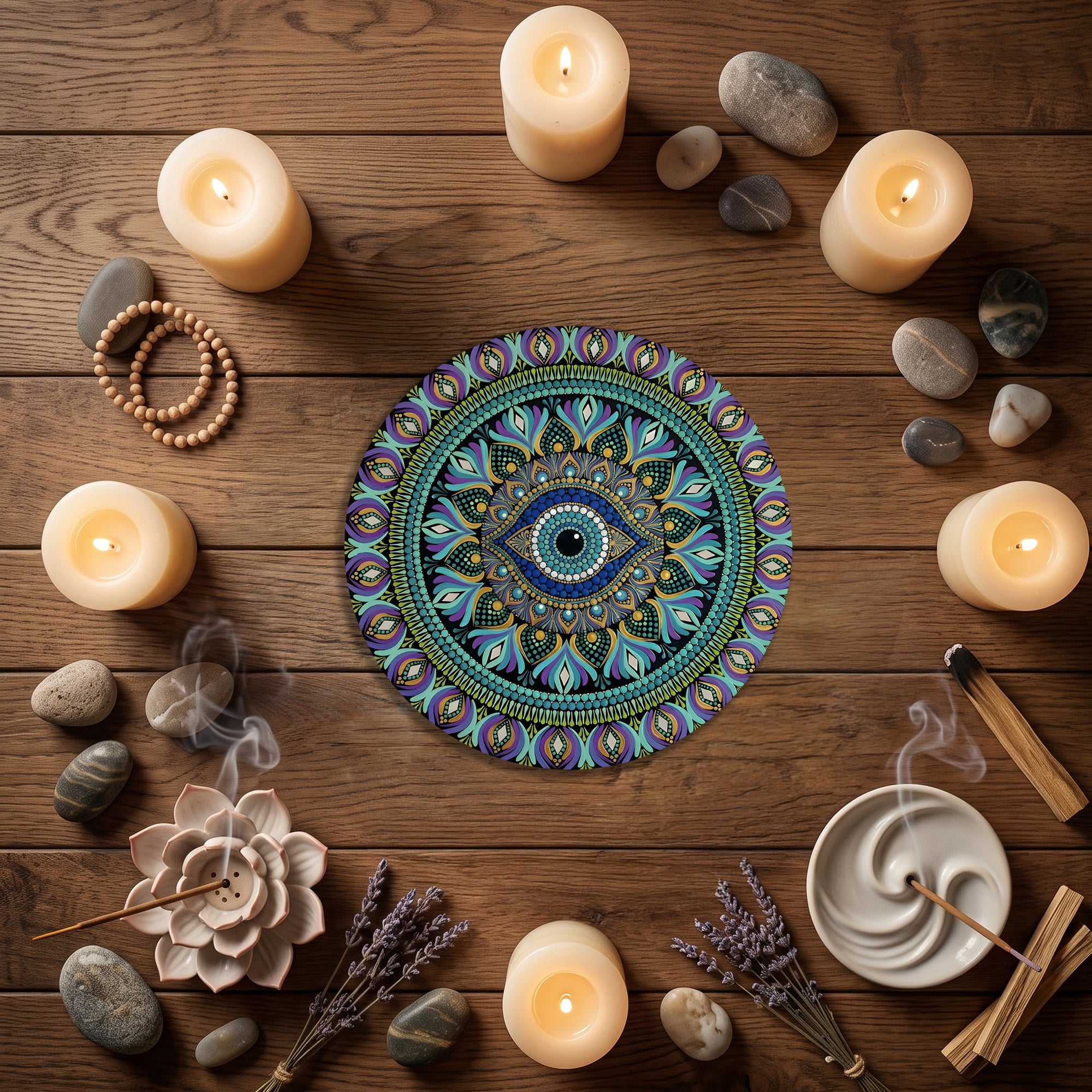 Blue Purple Evil Eye Mandala Wall Art
