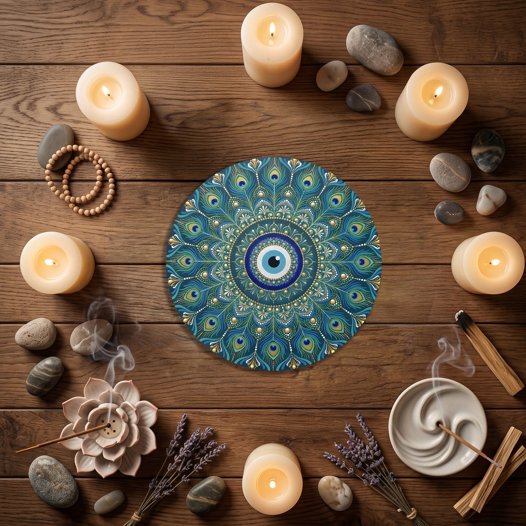Peacock Evil Eye Mandala Wall Art