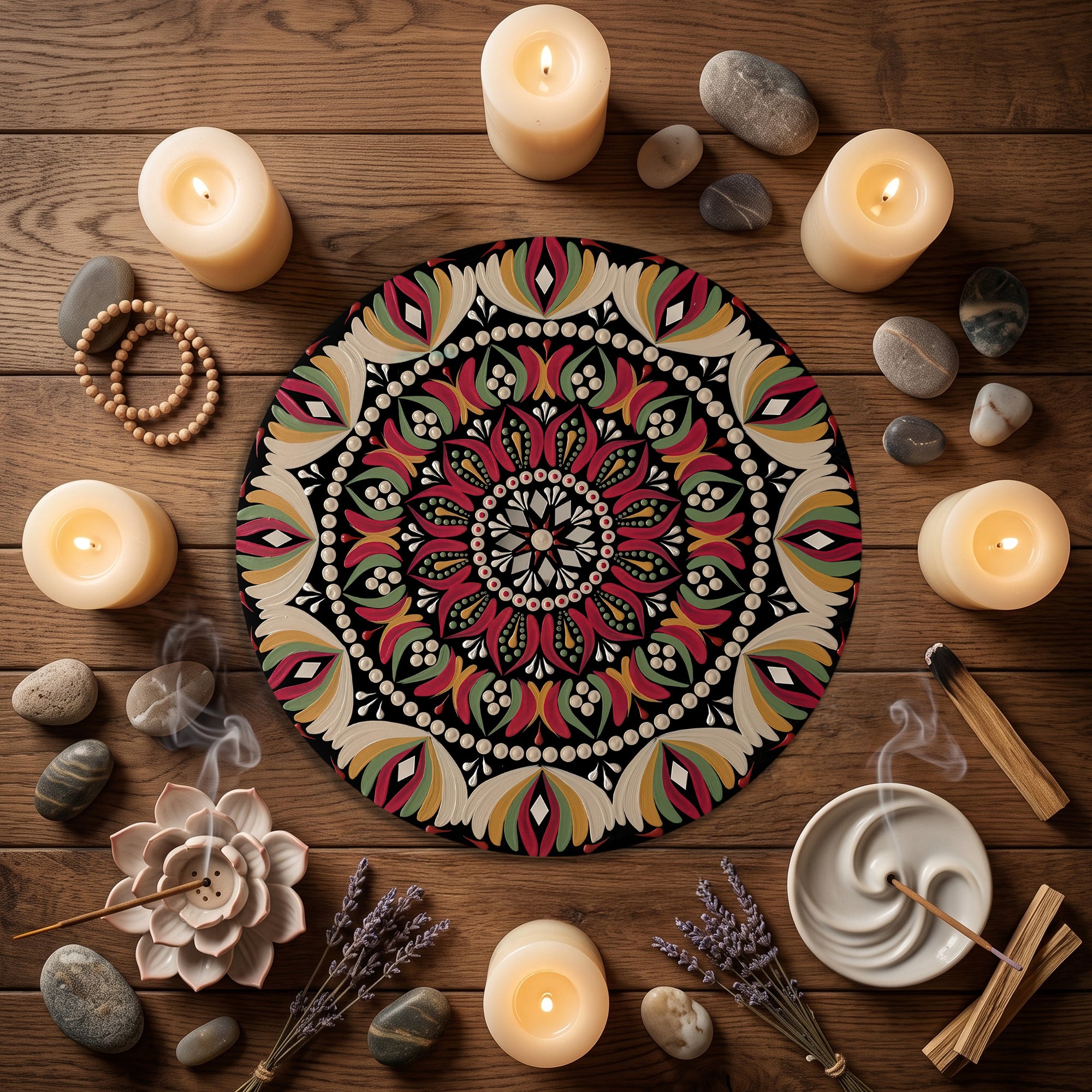 Crimson Bloom Mandala Wall Art