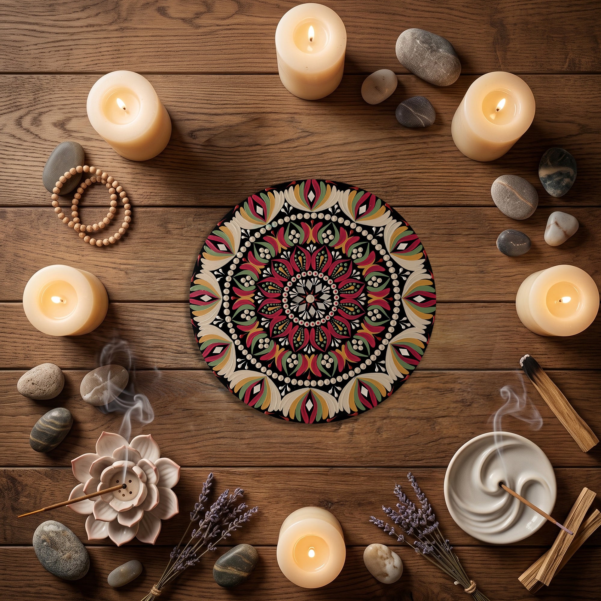 Crimson Bloom Mandala Wall Art