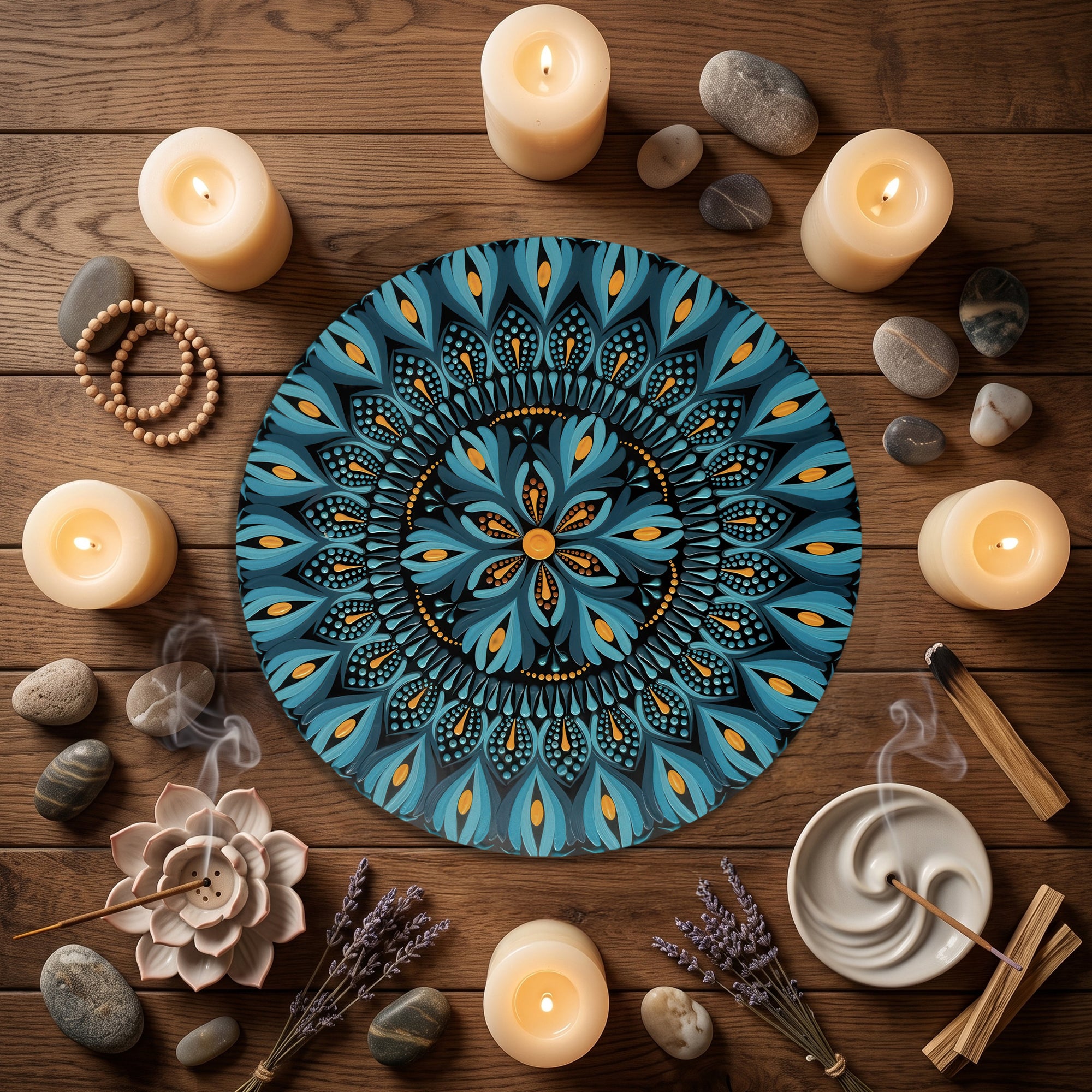 Blue Harmony Floral Mandala Wall Art