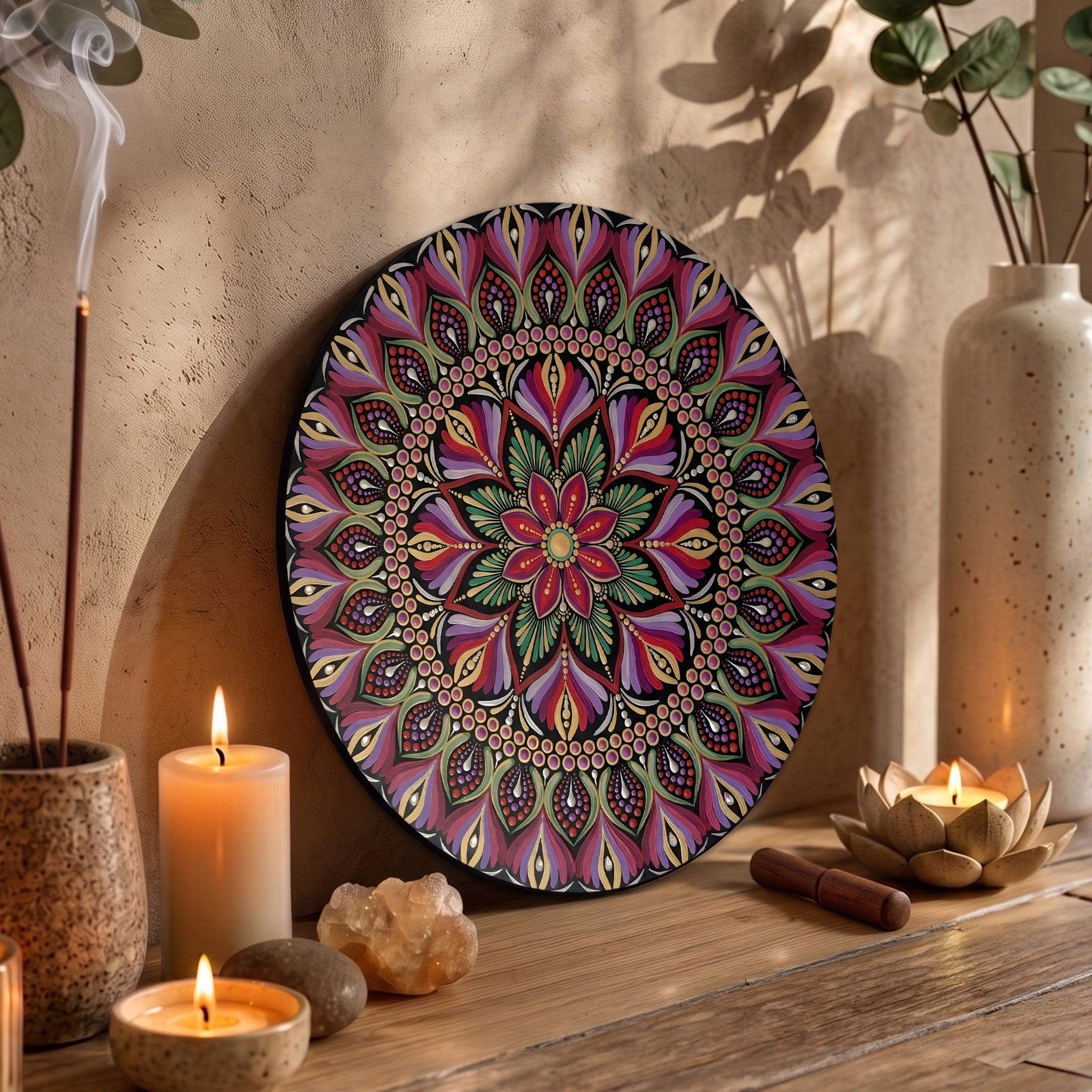 Red Purple Floral Mandala Wall Art