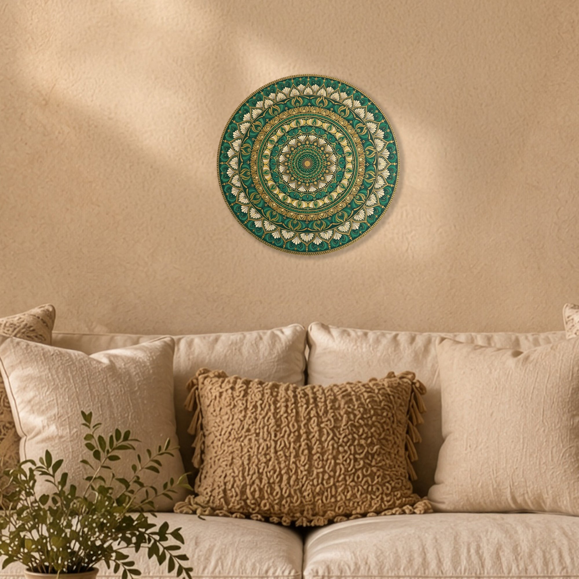 Emerald Gold Bloom Mandala Wall Art