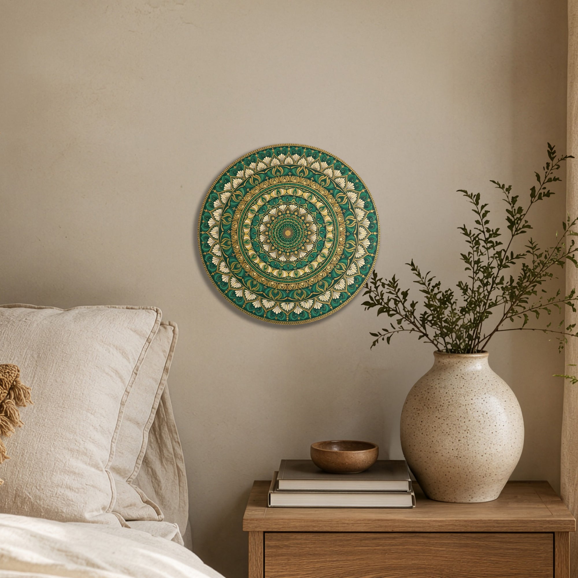 Emerald Gold Bloom Mandala Wall Art