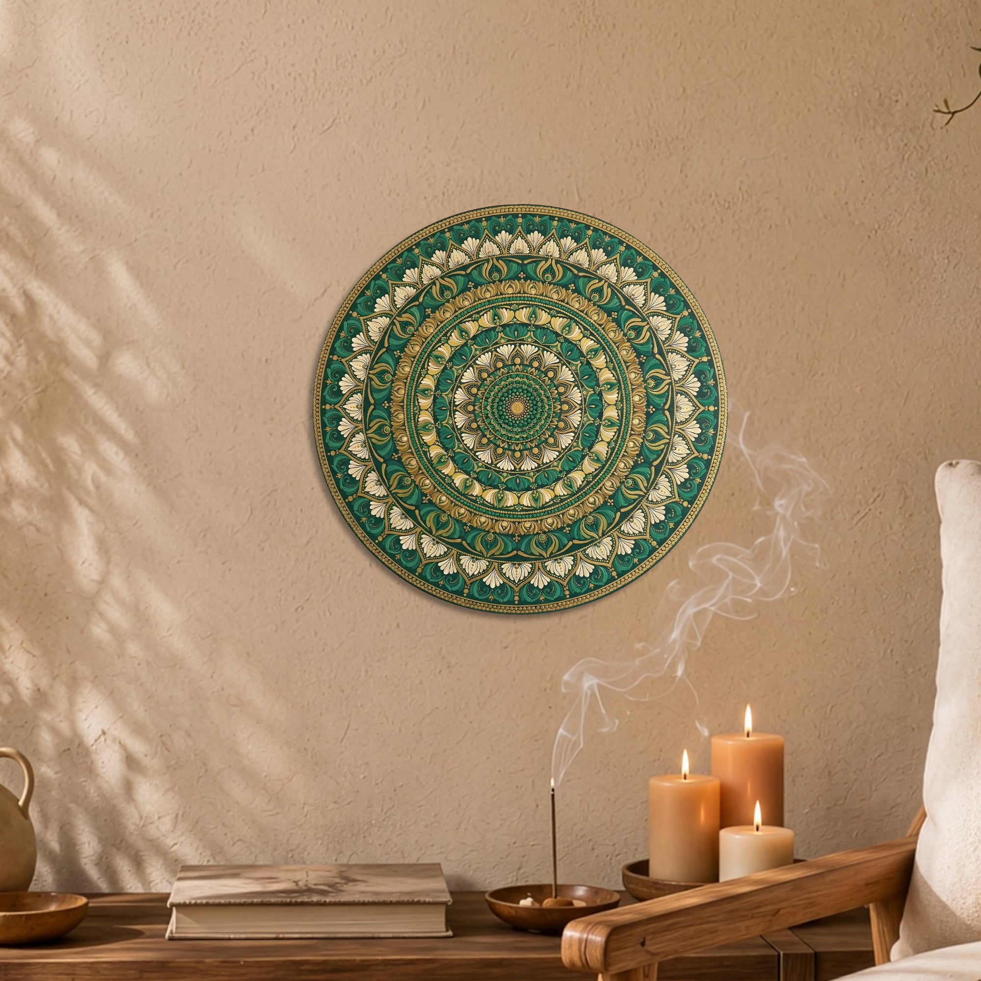 Emerald Gold Bloom Mandala Wall Art