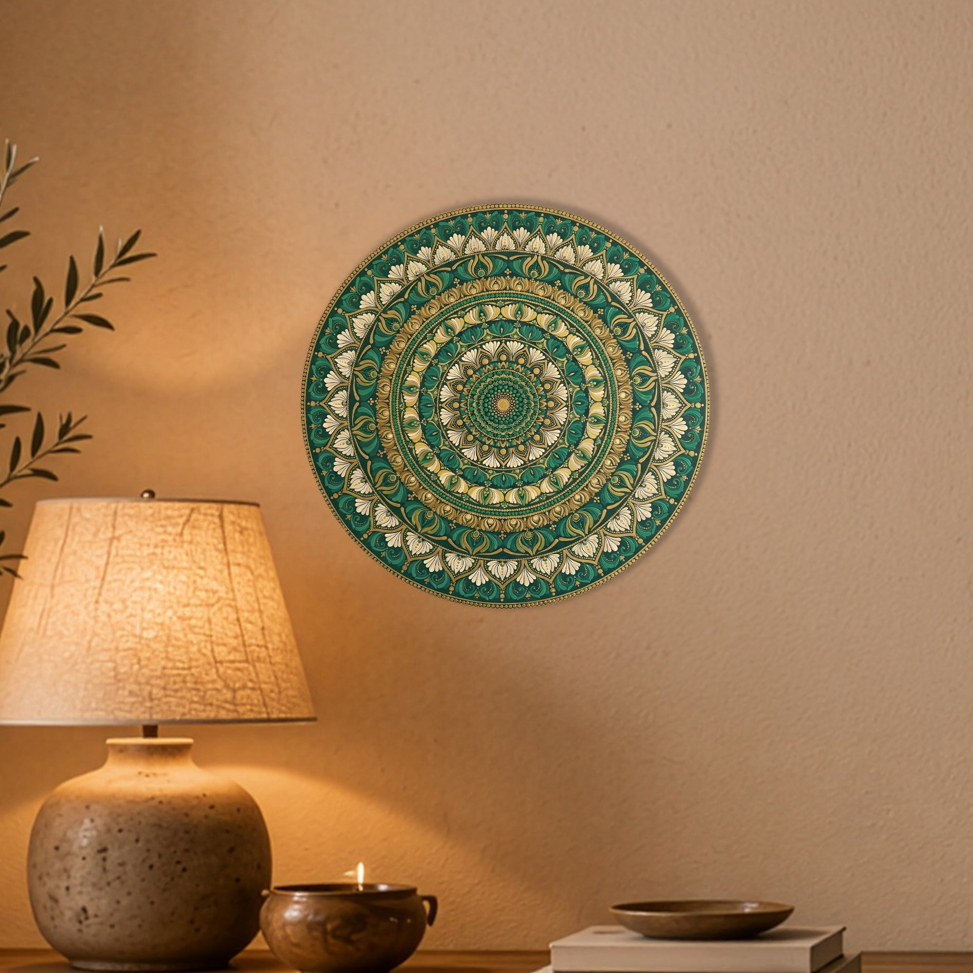 Emerald Gold Bloom Mandala Wall Art