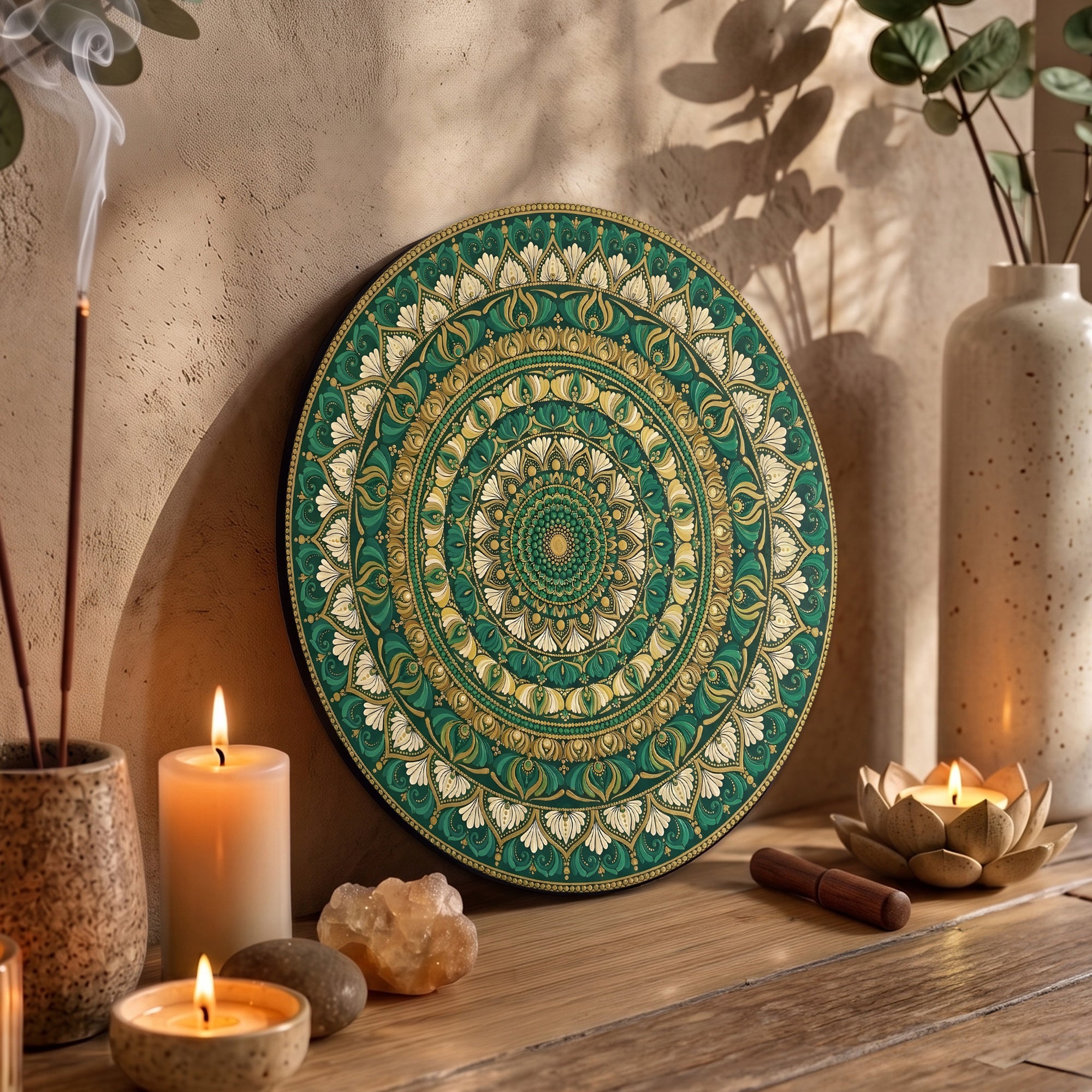 Emerald Gold Mandala Wall Art