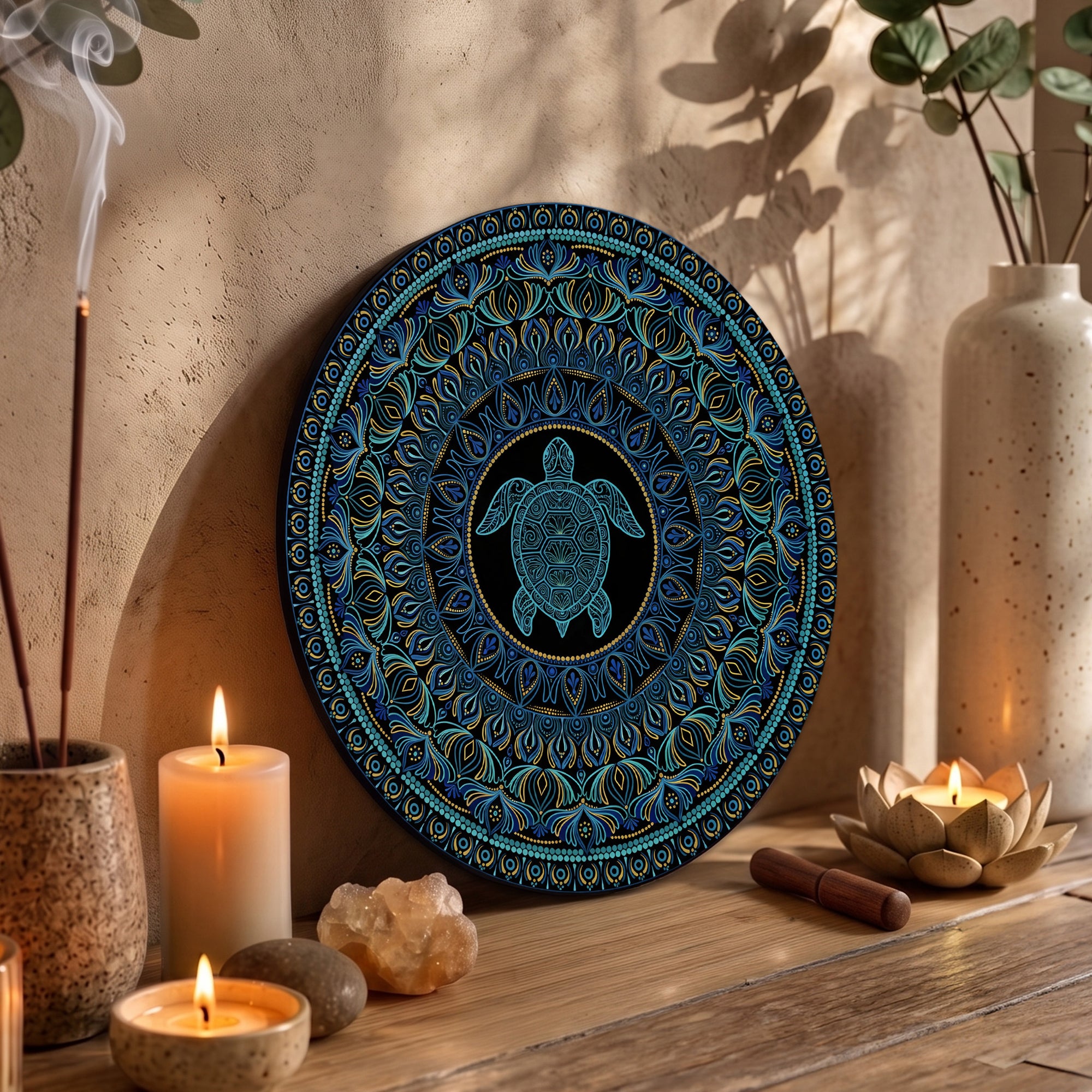 Blue Sea Turtle Mandala Wall Art
