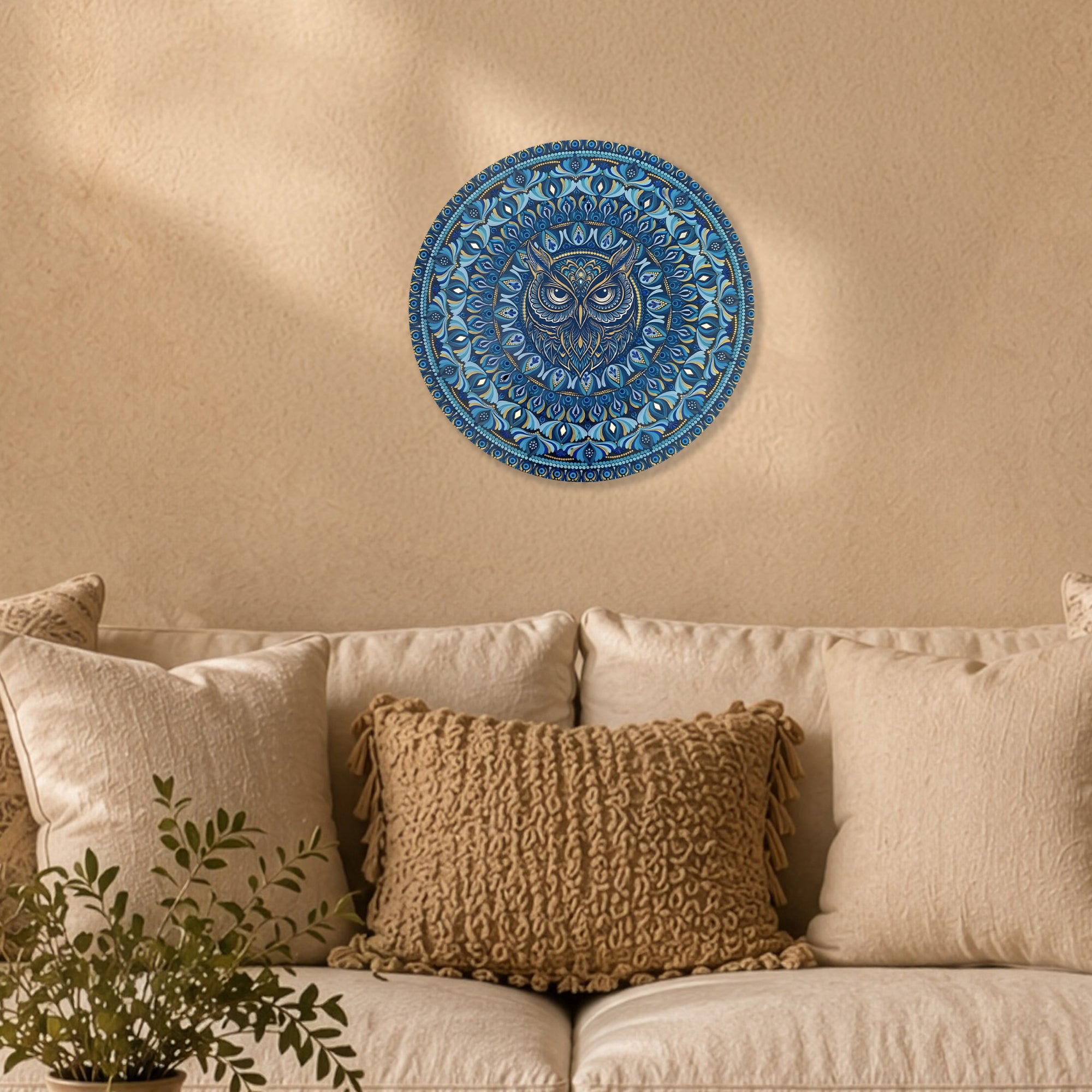 Colourful Blue Owl Mandala Wall Art