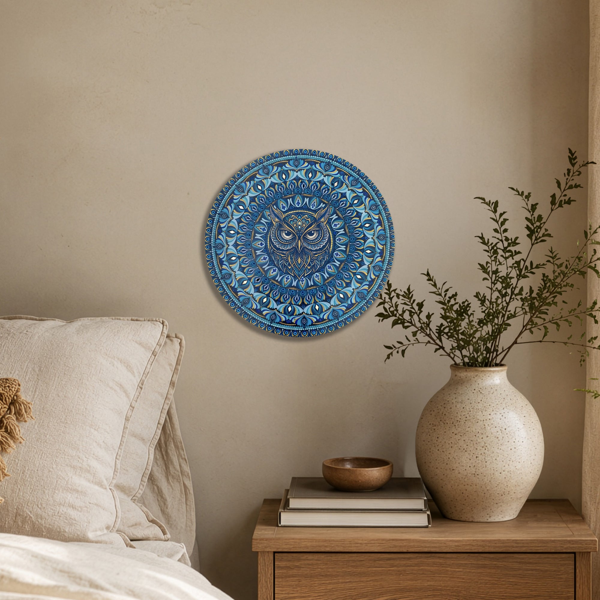 Colourful Blue Owl Mandala Wall Art