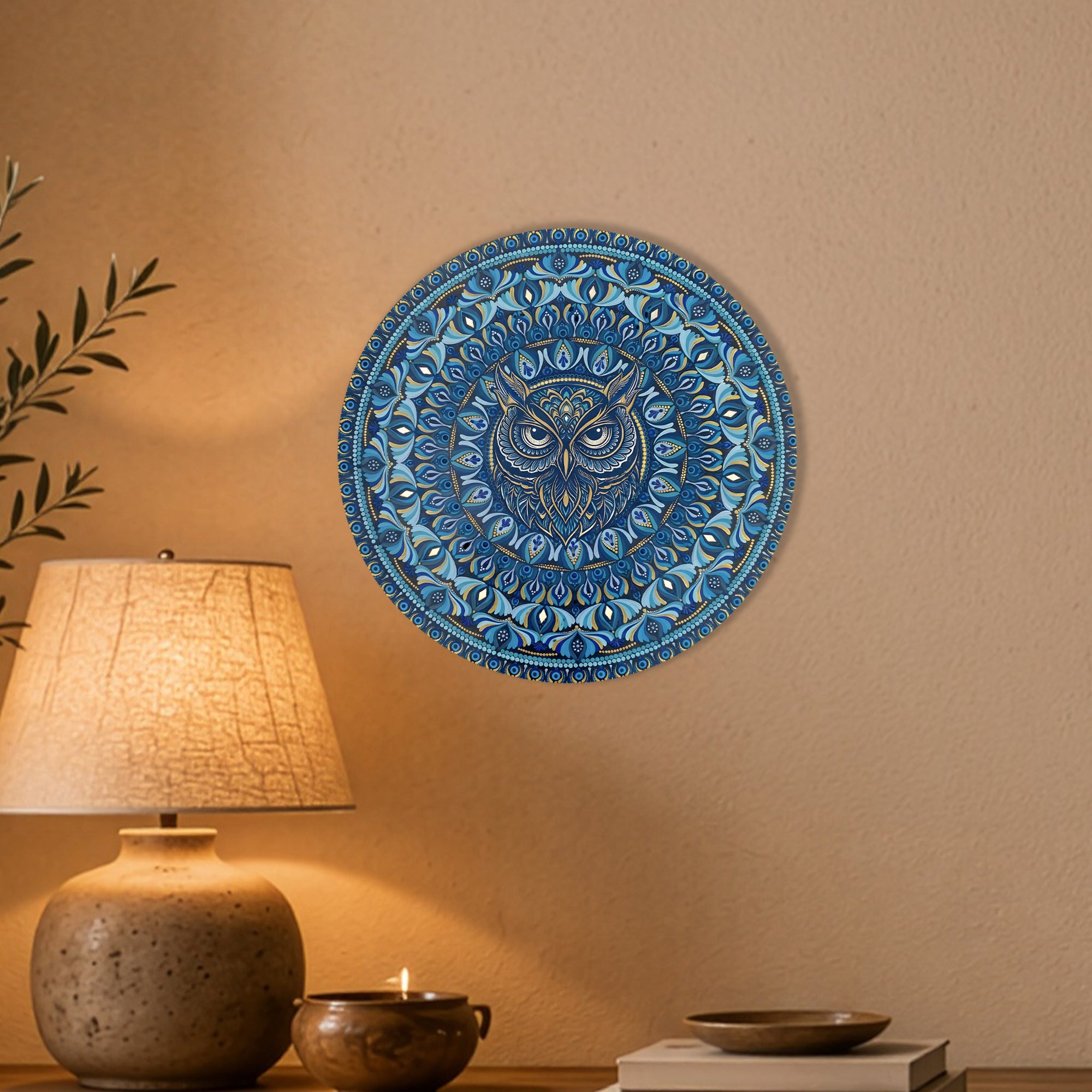 Colourful Blue Owl Mandala Wall Art