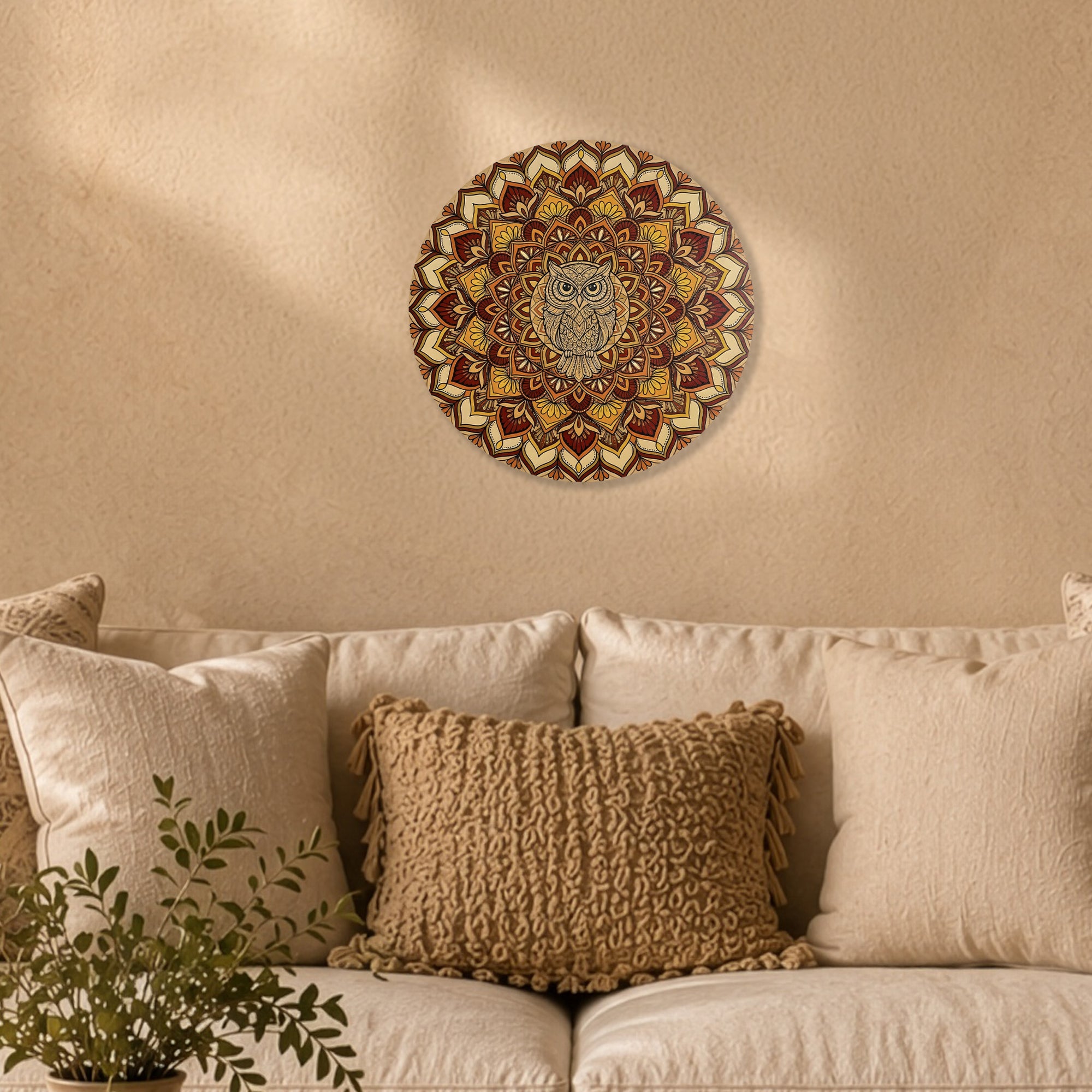 Colourful Sand Owl Mandala Wall Art