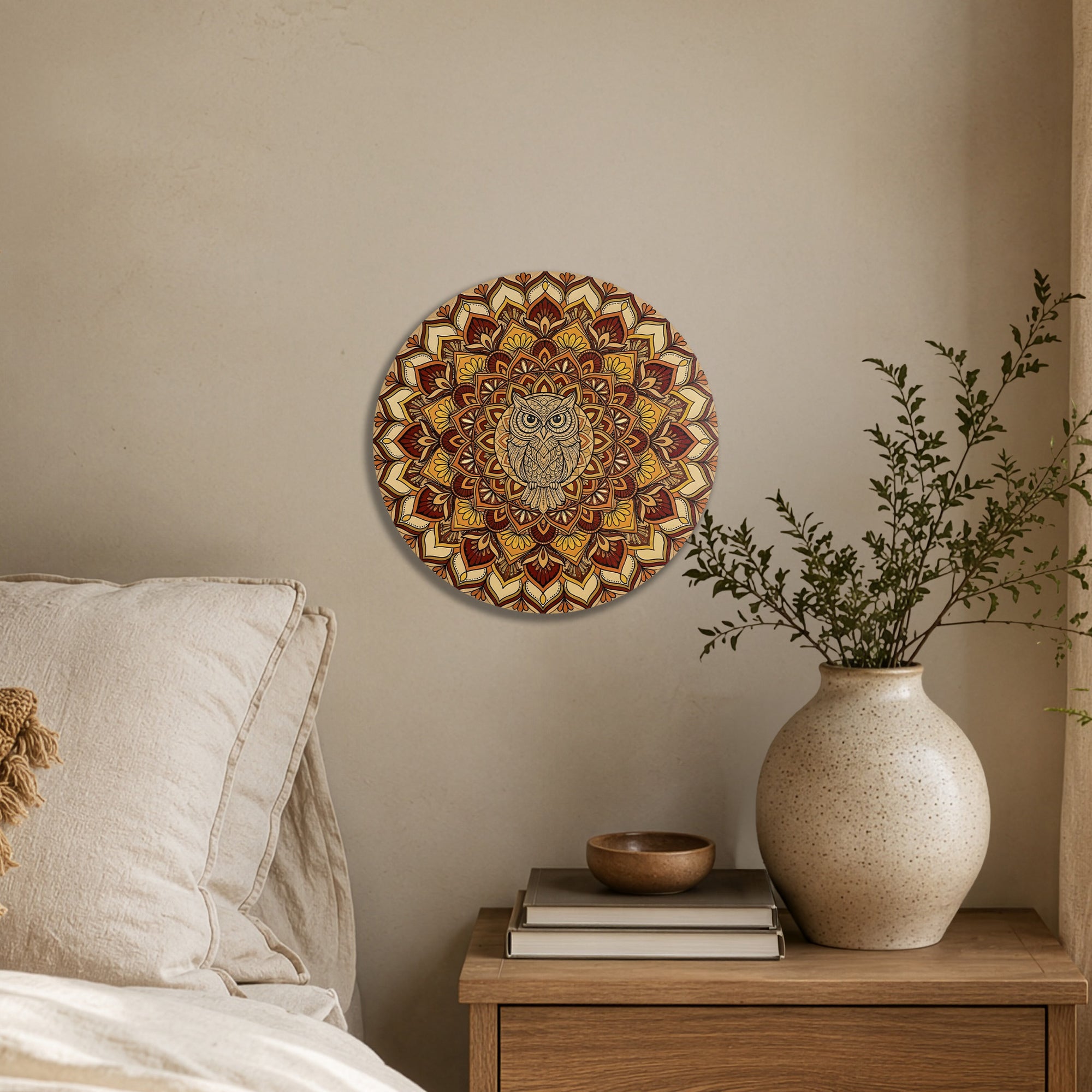Colourful Sand Owl Mandala Wall Art