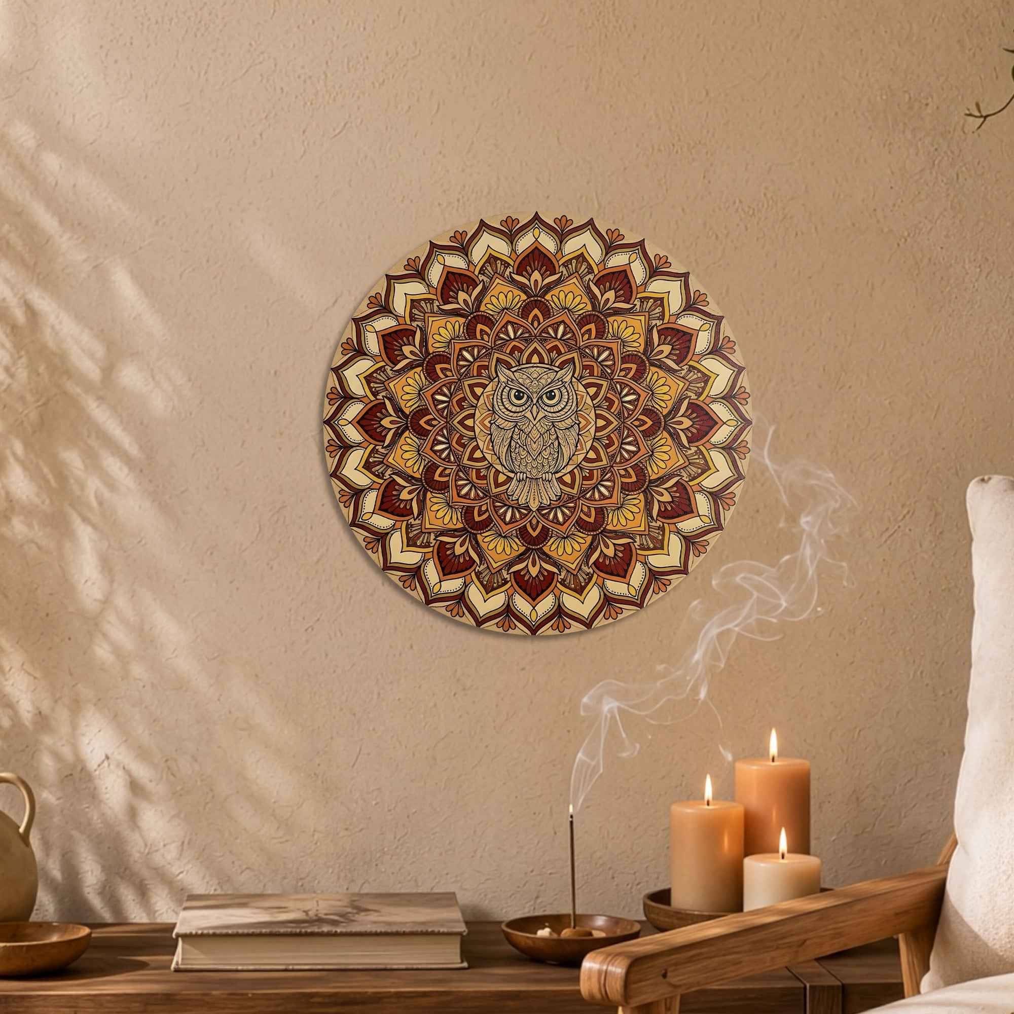 Colourful Sand Owl Mandala Wall Art