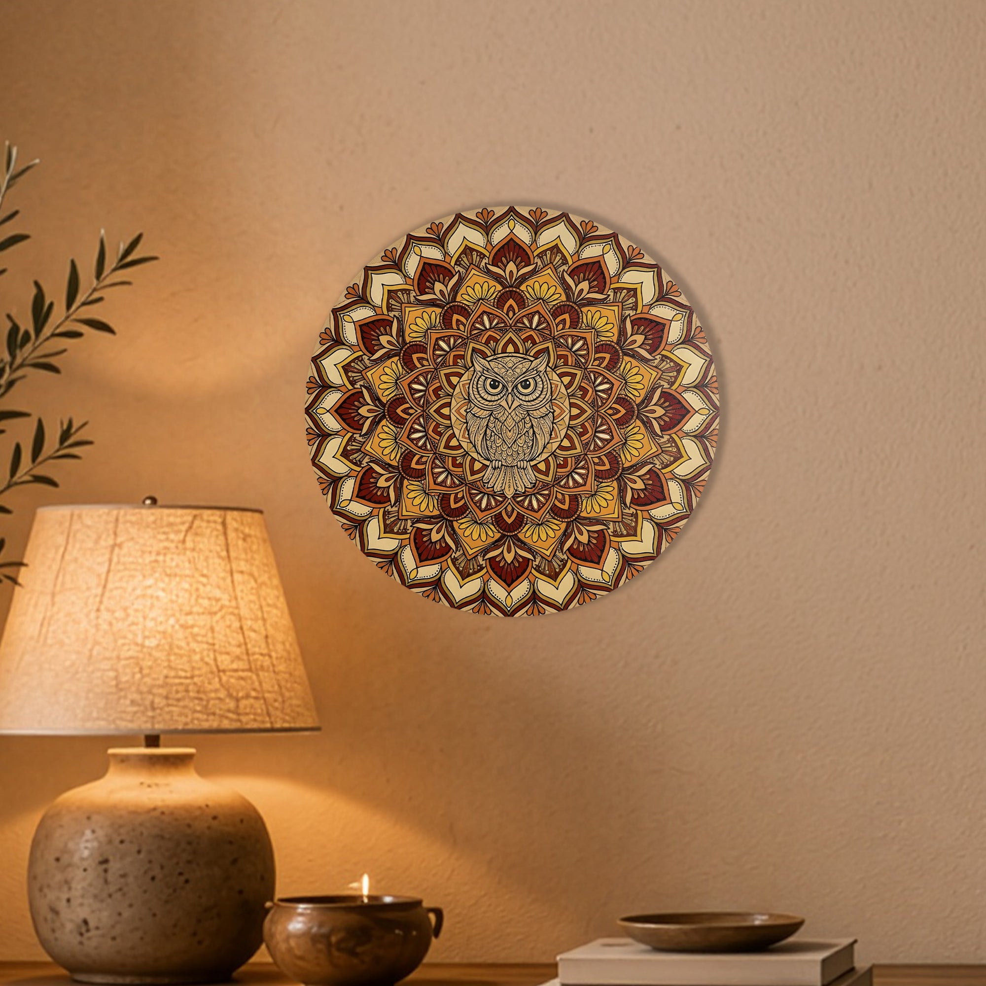 Colourful Sand Owl Mandala Wall Art