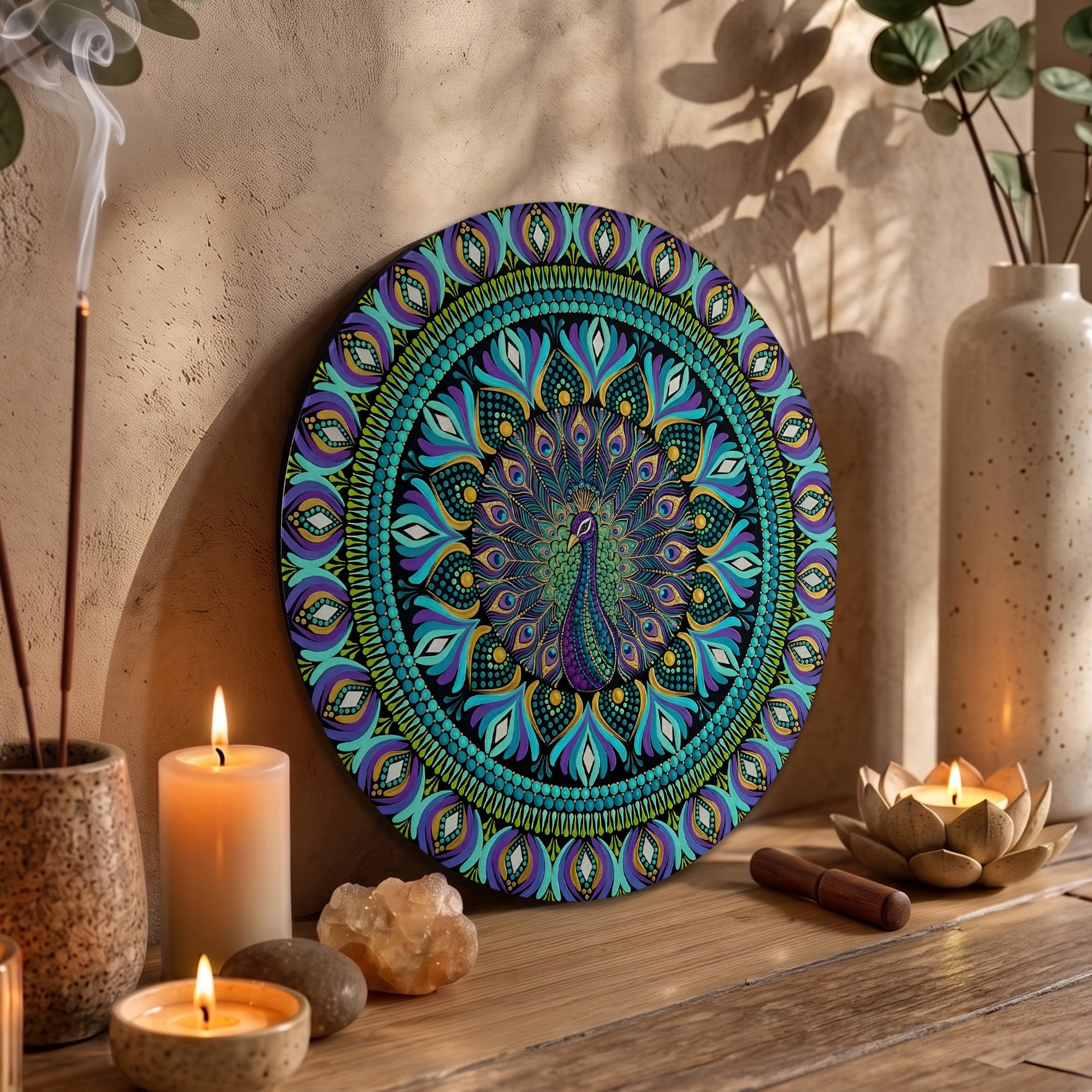Blue Purple Peacock Mandala Wall Art