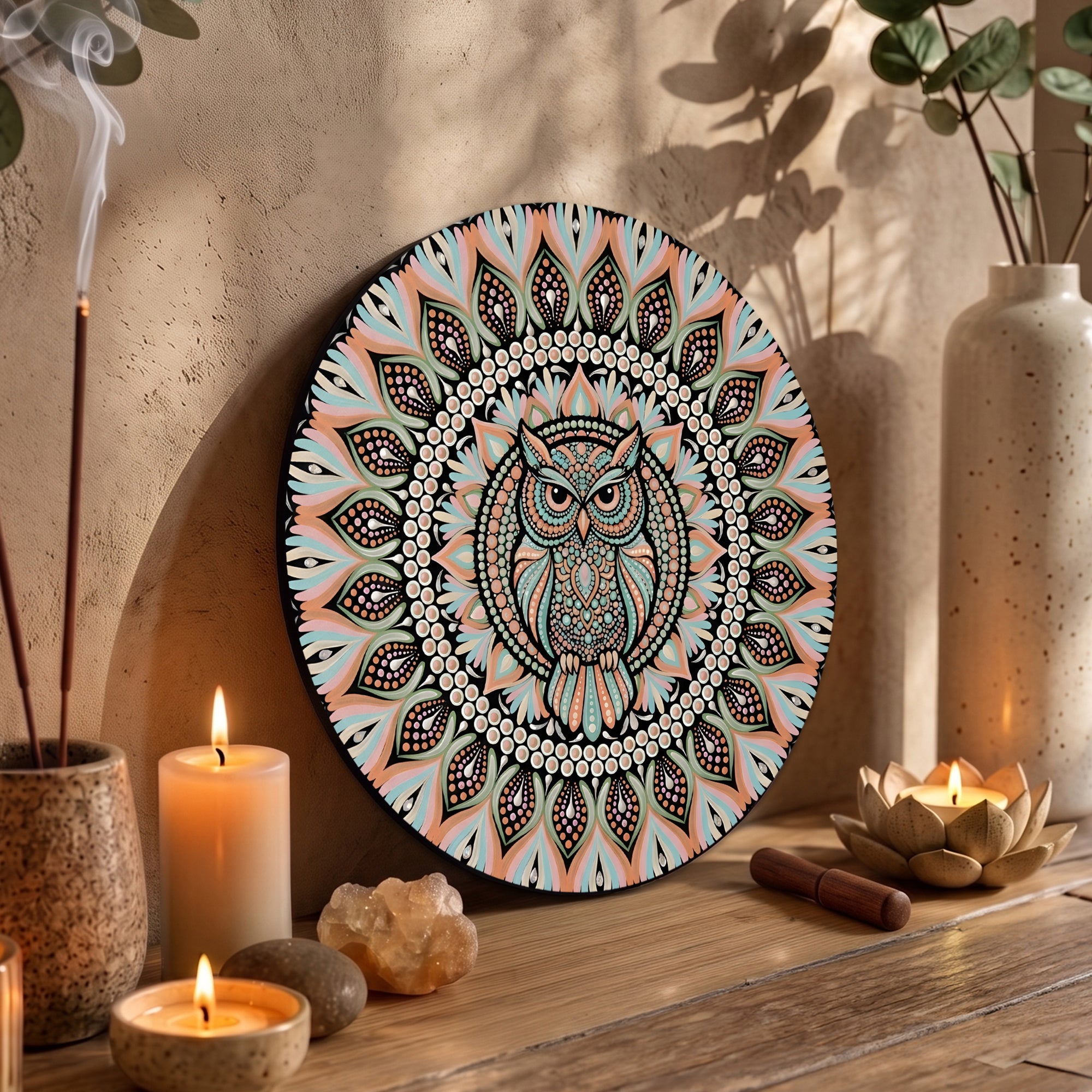 Pastel Owl Mandala Wall Art
