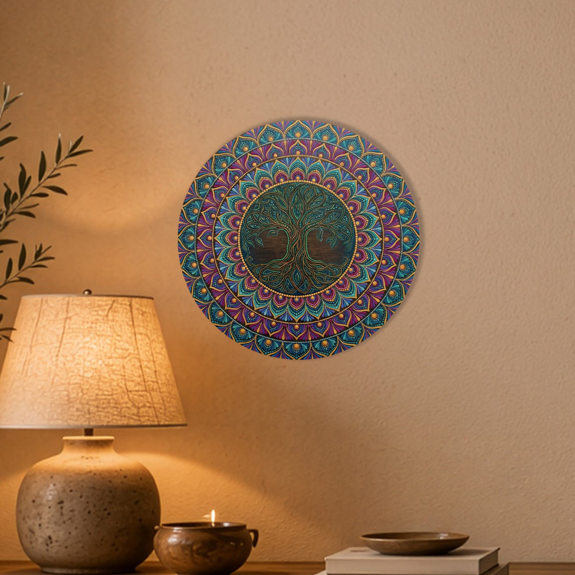 Green Tree of Life Mandala Wall Art