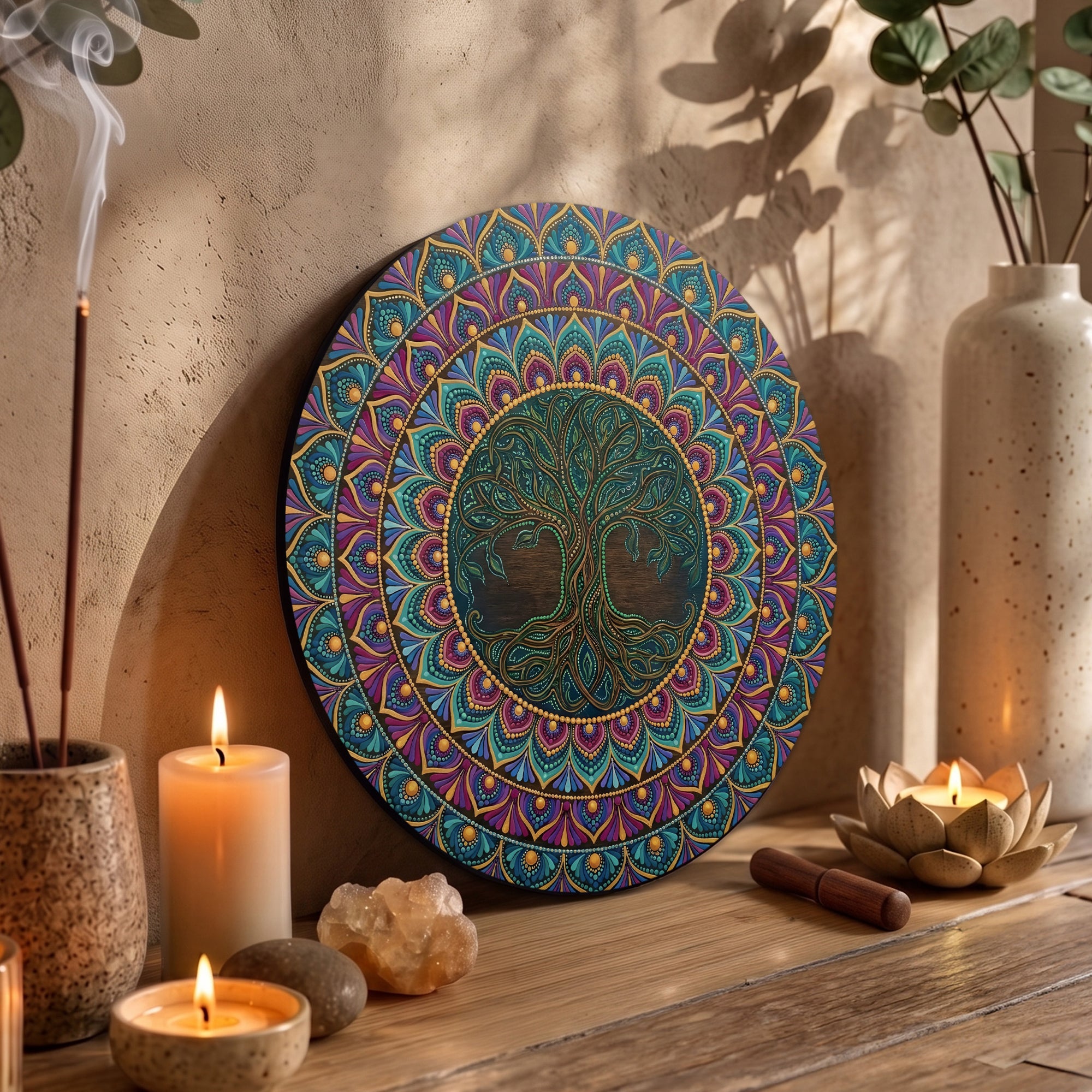 Green Tree of Life Mandala Wall Art