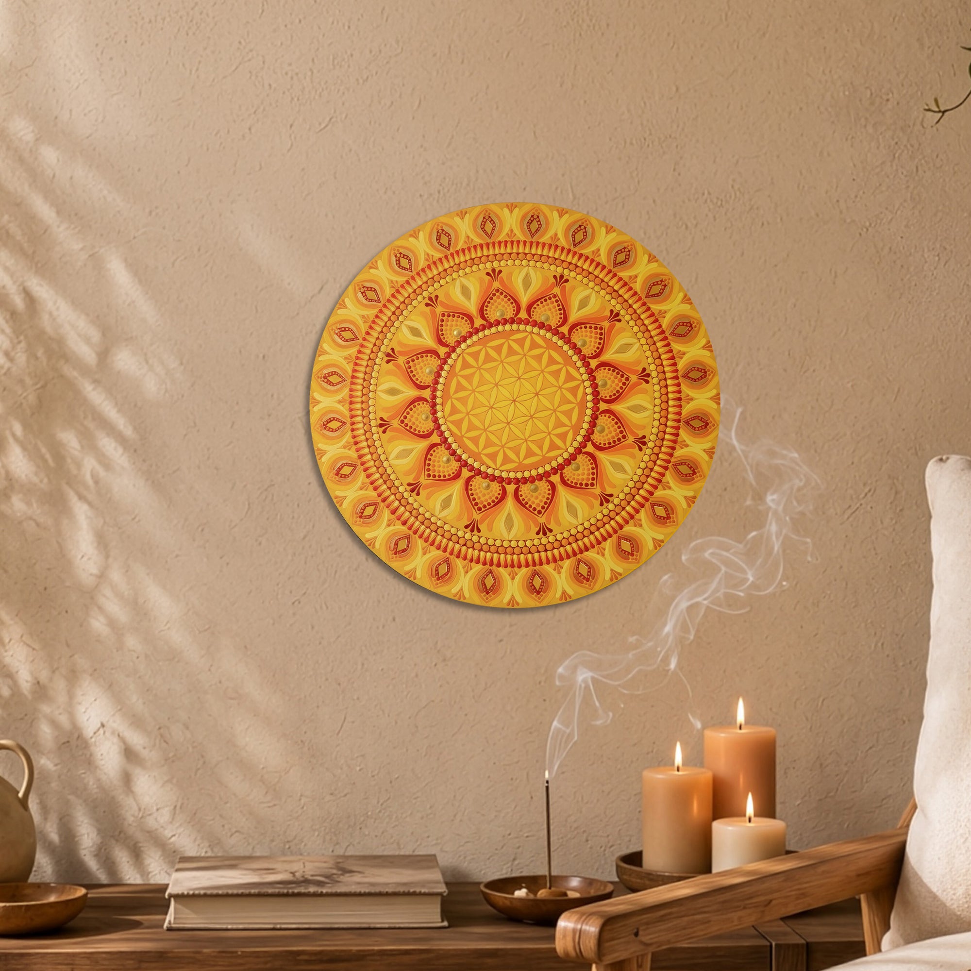 Yellow Flower of Life Mandala Wall Art