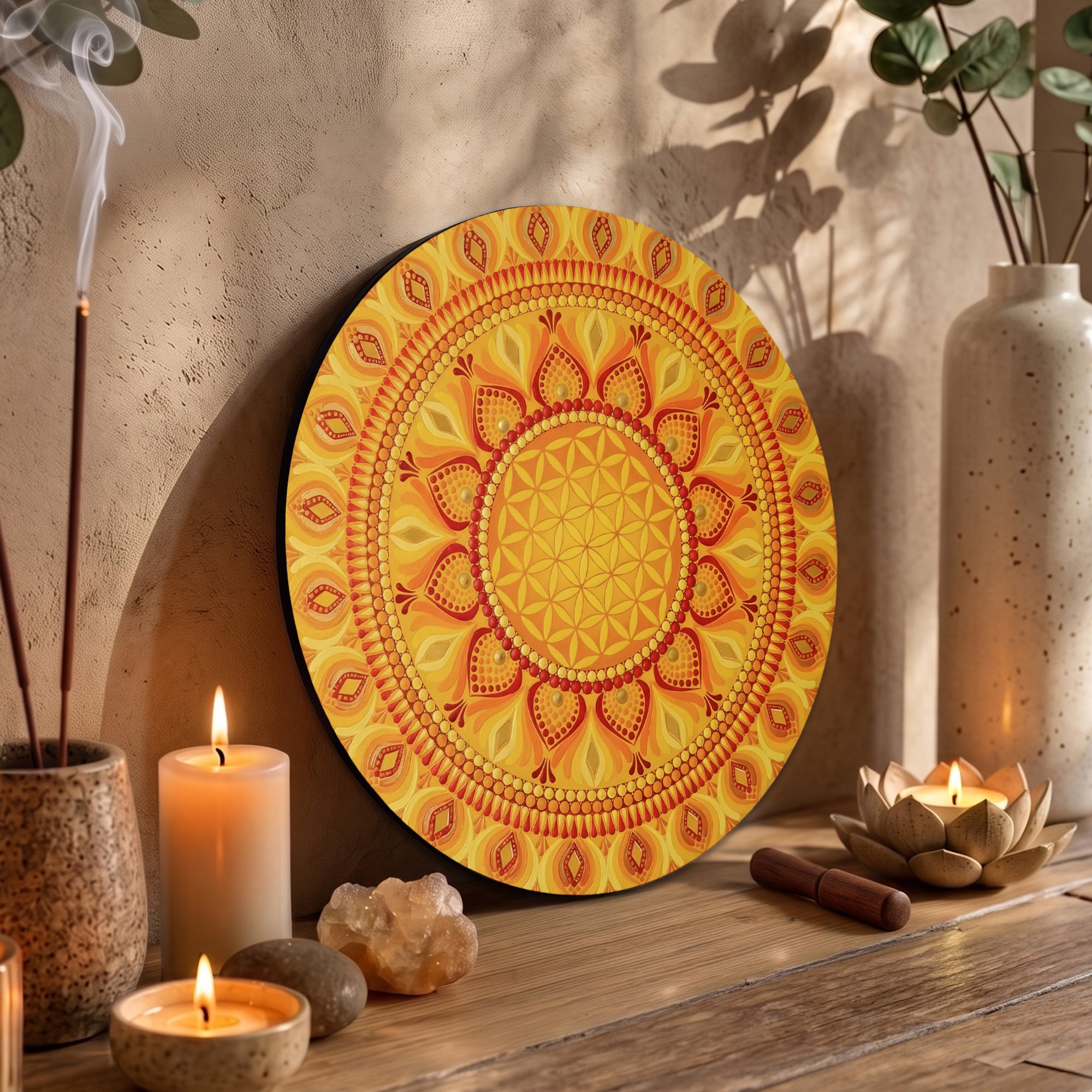 Yellow Flower of Life Mandala Wall Art