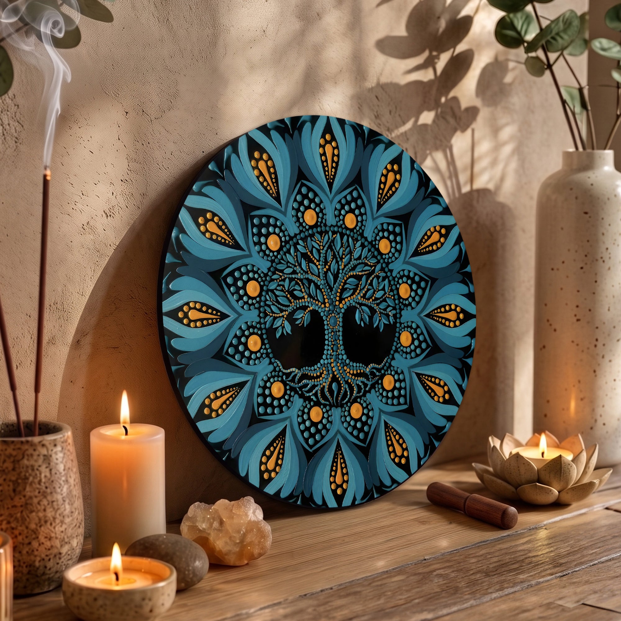 Blue Tree of Life Mandala Wall Art