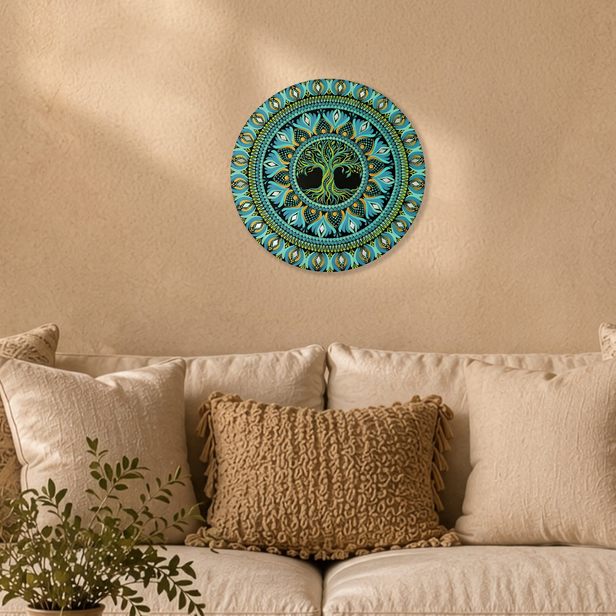 Neon Green Tree of Life Mandala Wall Art