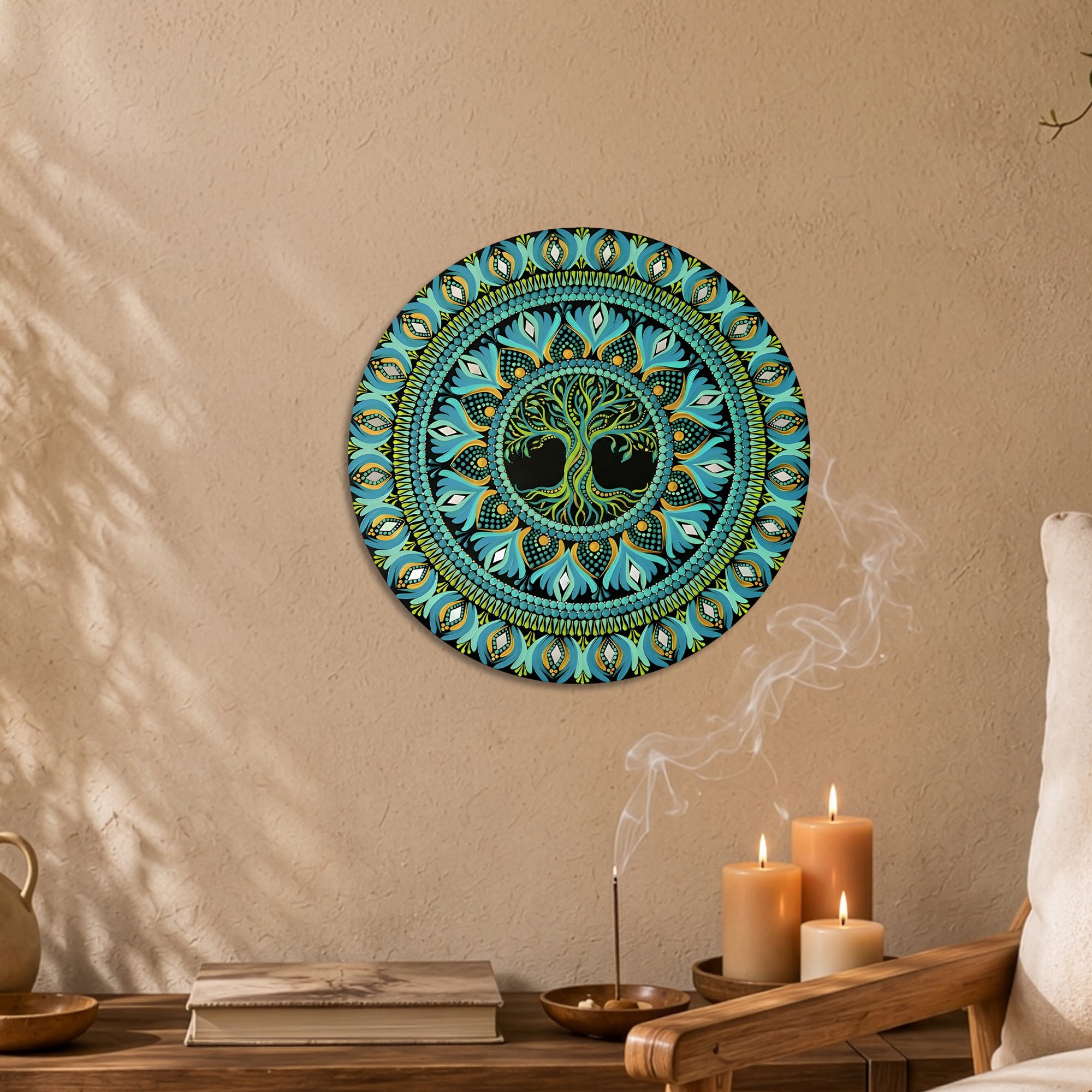 Neon Green Tree of Life Mandala Wall Art