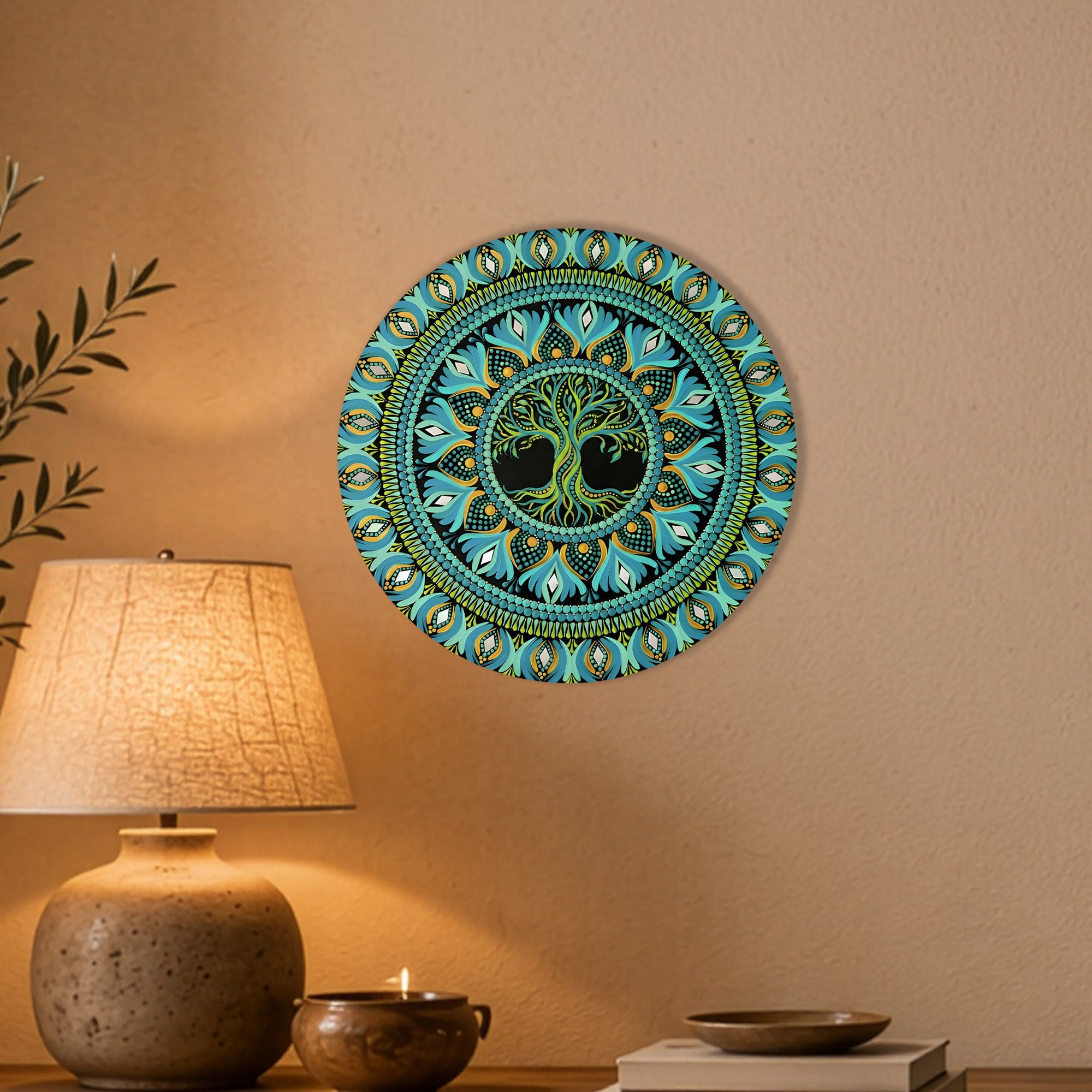 Neon Green Tree of Life Mandala Wall Art