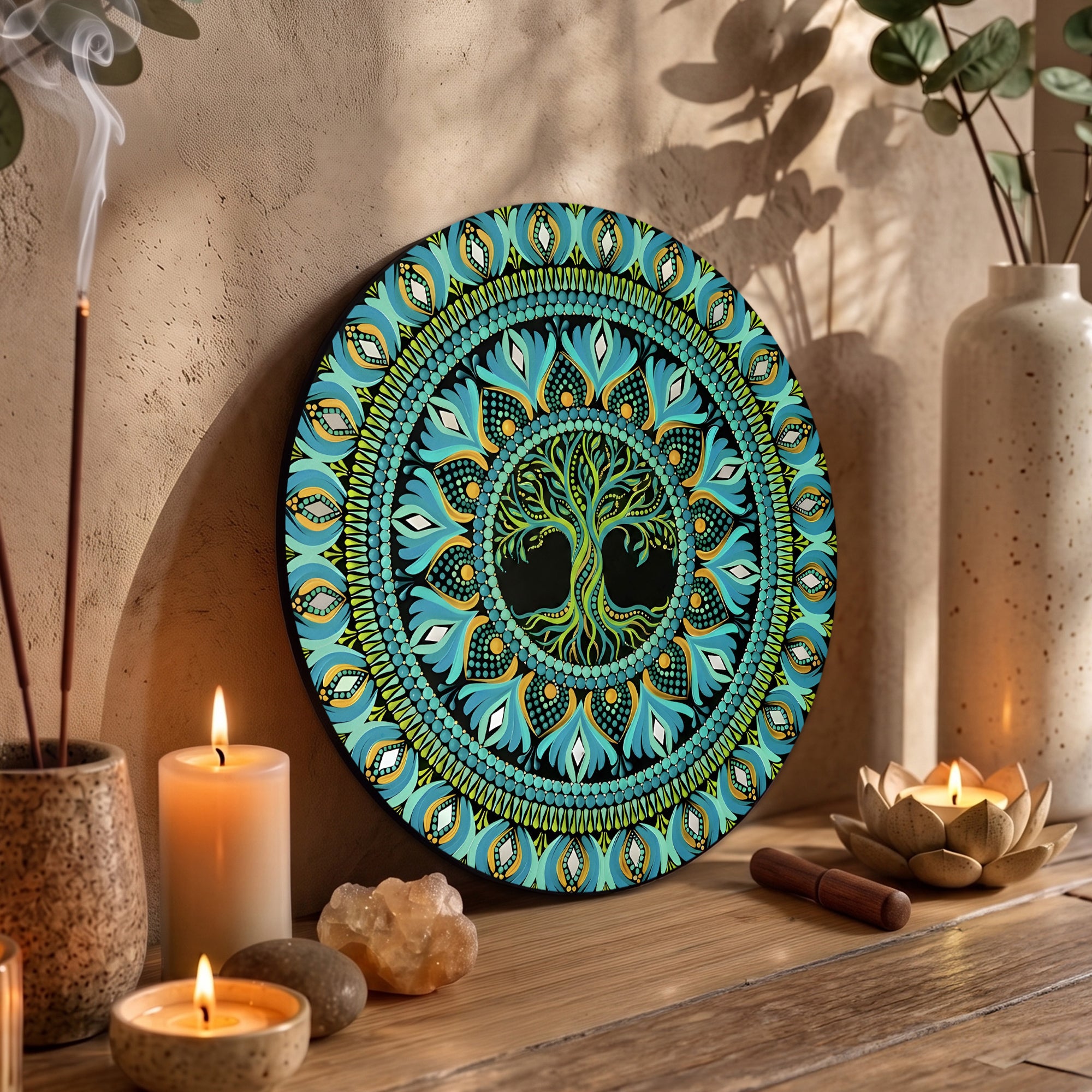 Neon Green Tree of Life Mandala Wall Art