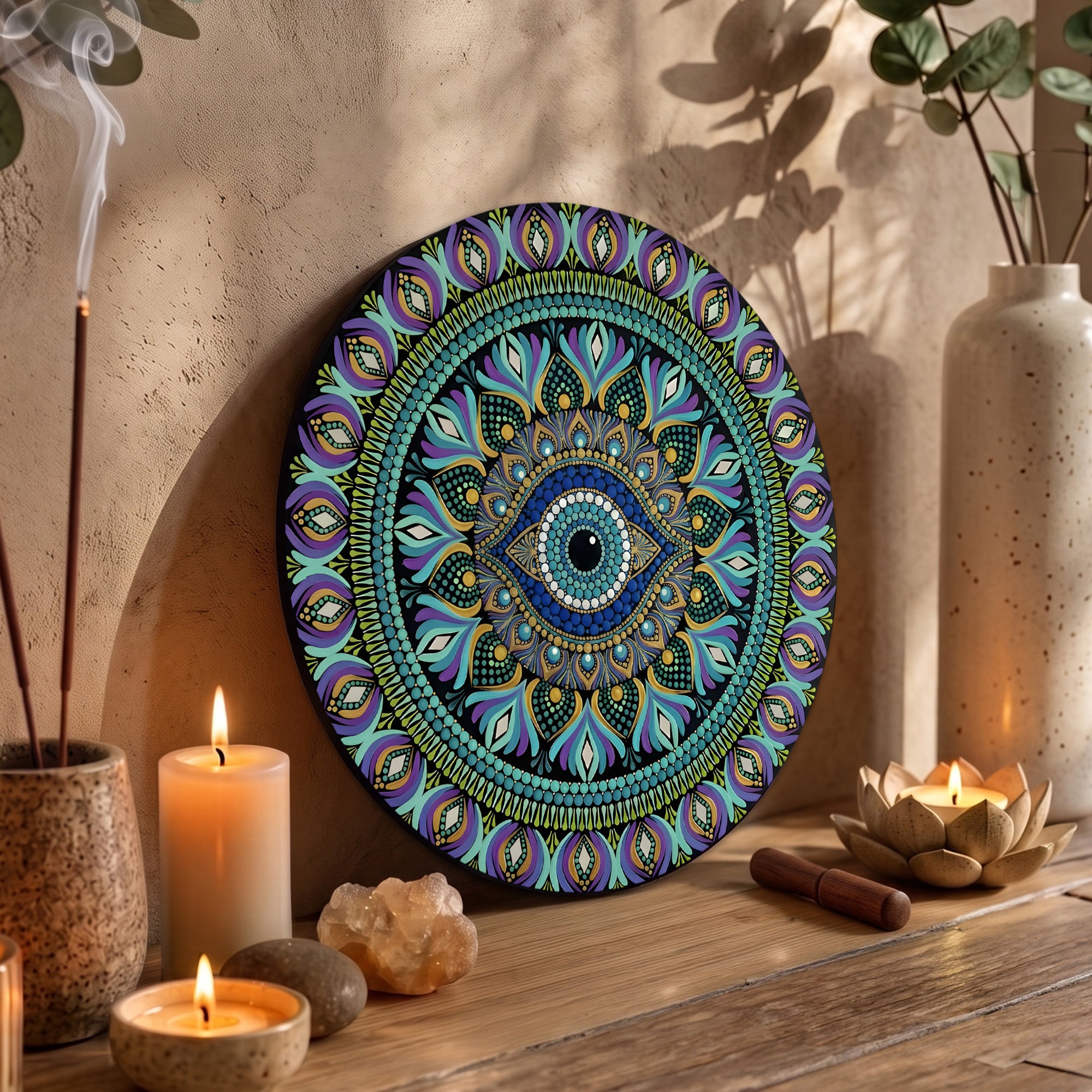 Blue Purple Evil Eye Mandala Wall Art