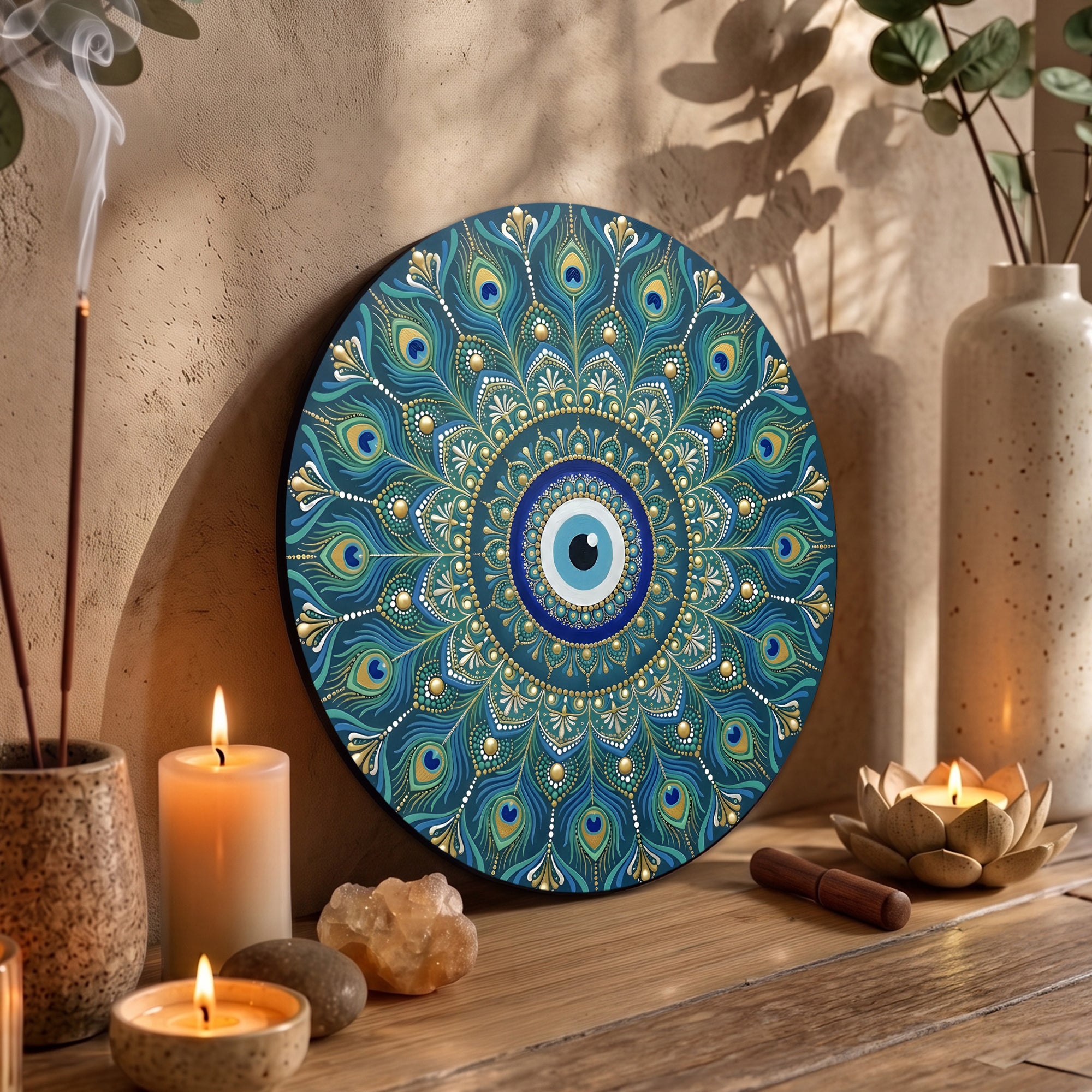 Peacock Evil Eye Mandala Wall Art