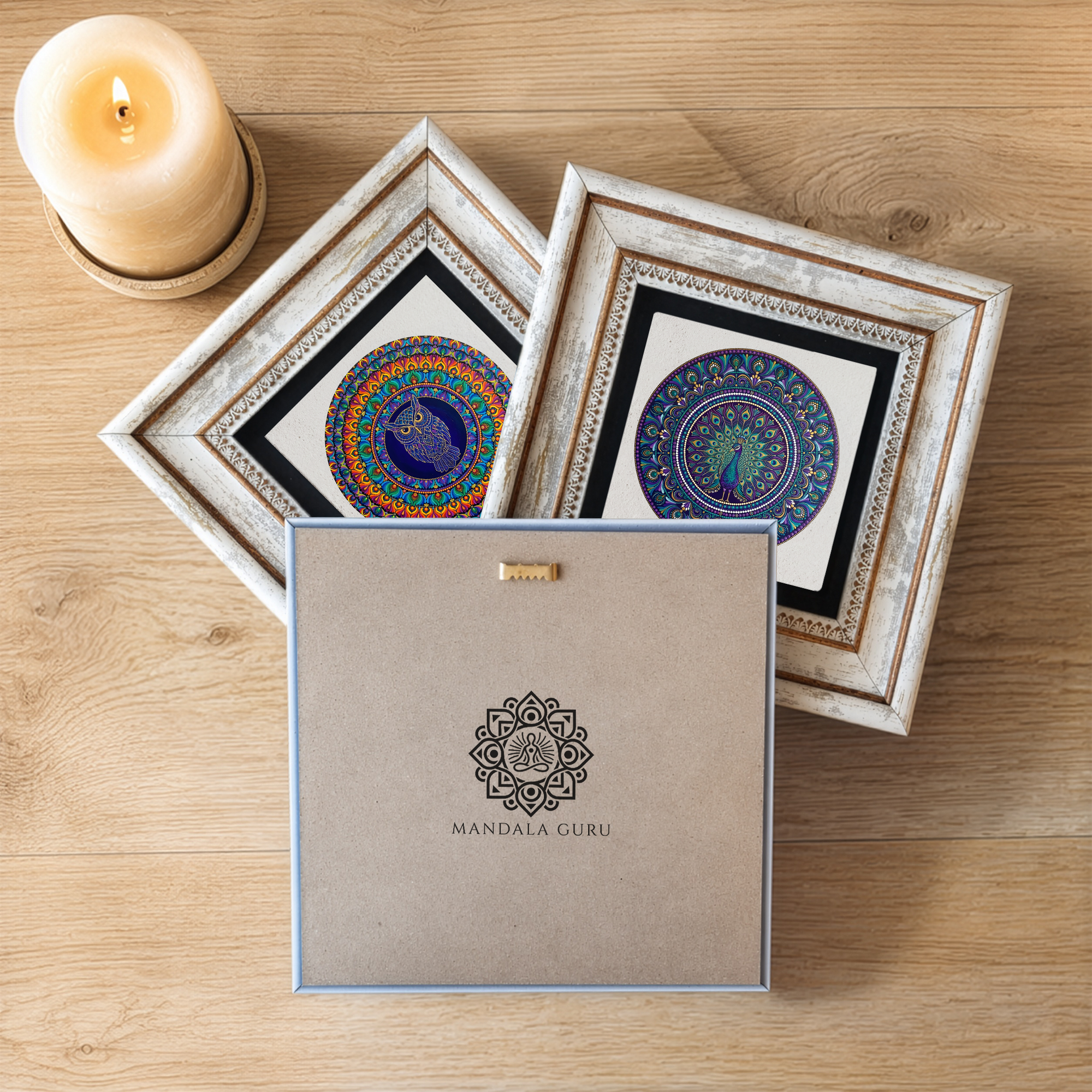 Peacock Elephant Owl Mandala Trio Wall Art