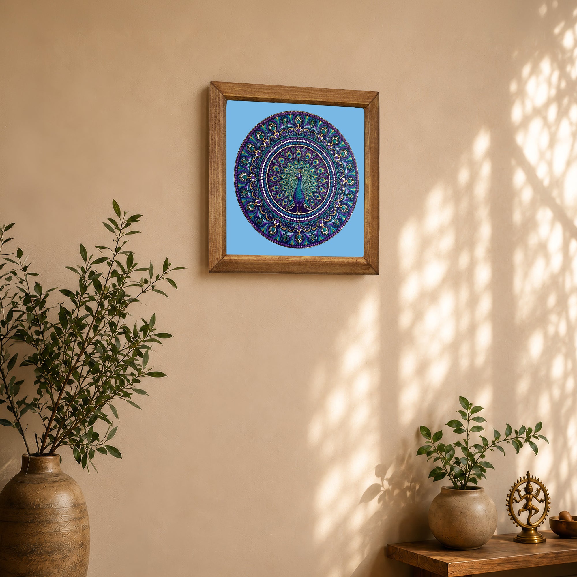 Purple Peacock Mandala Stone Wall Art