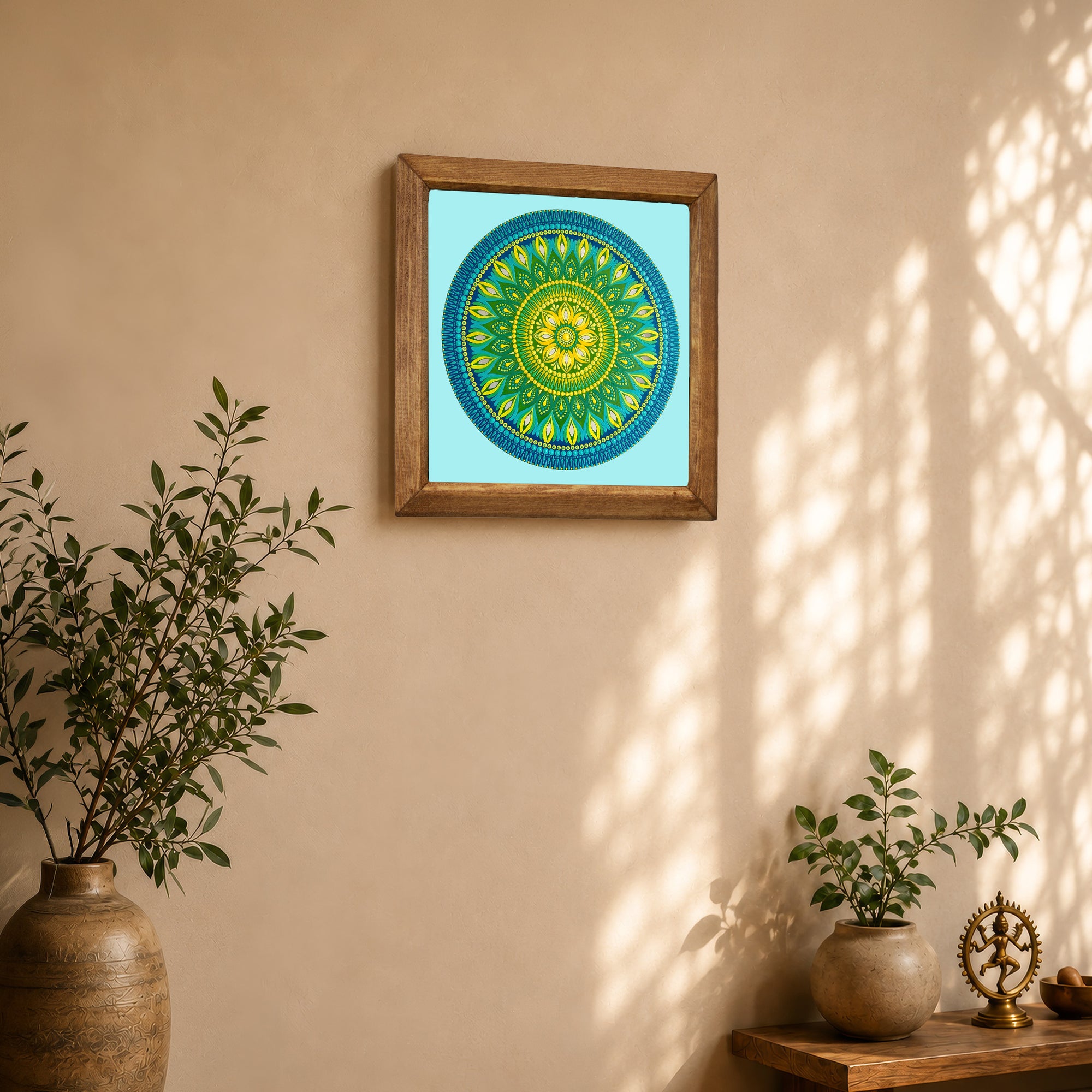 Vibrant Green Mandala Stone Wall Art