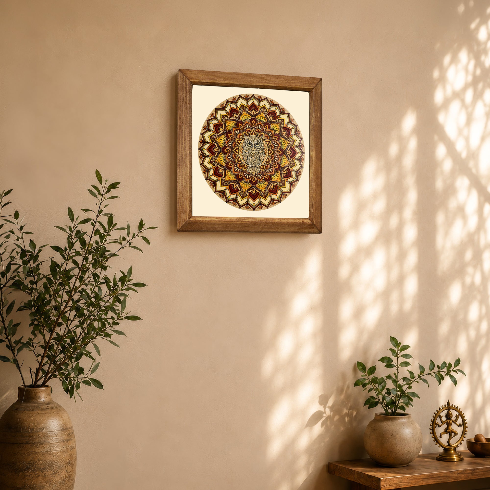 Earthy Owl Mandala Stone Wall Art