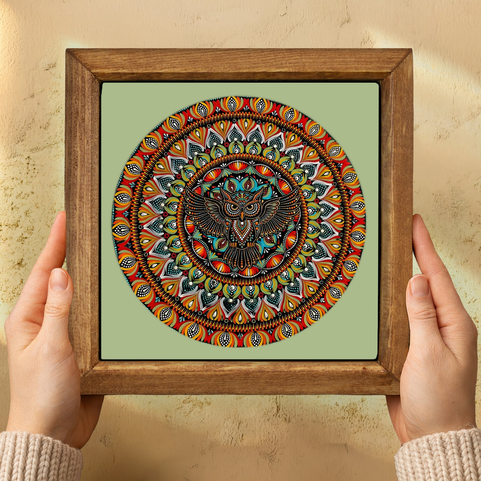 Guardian Owl Mandala Stone Wall Art