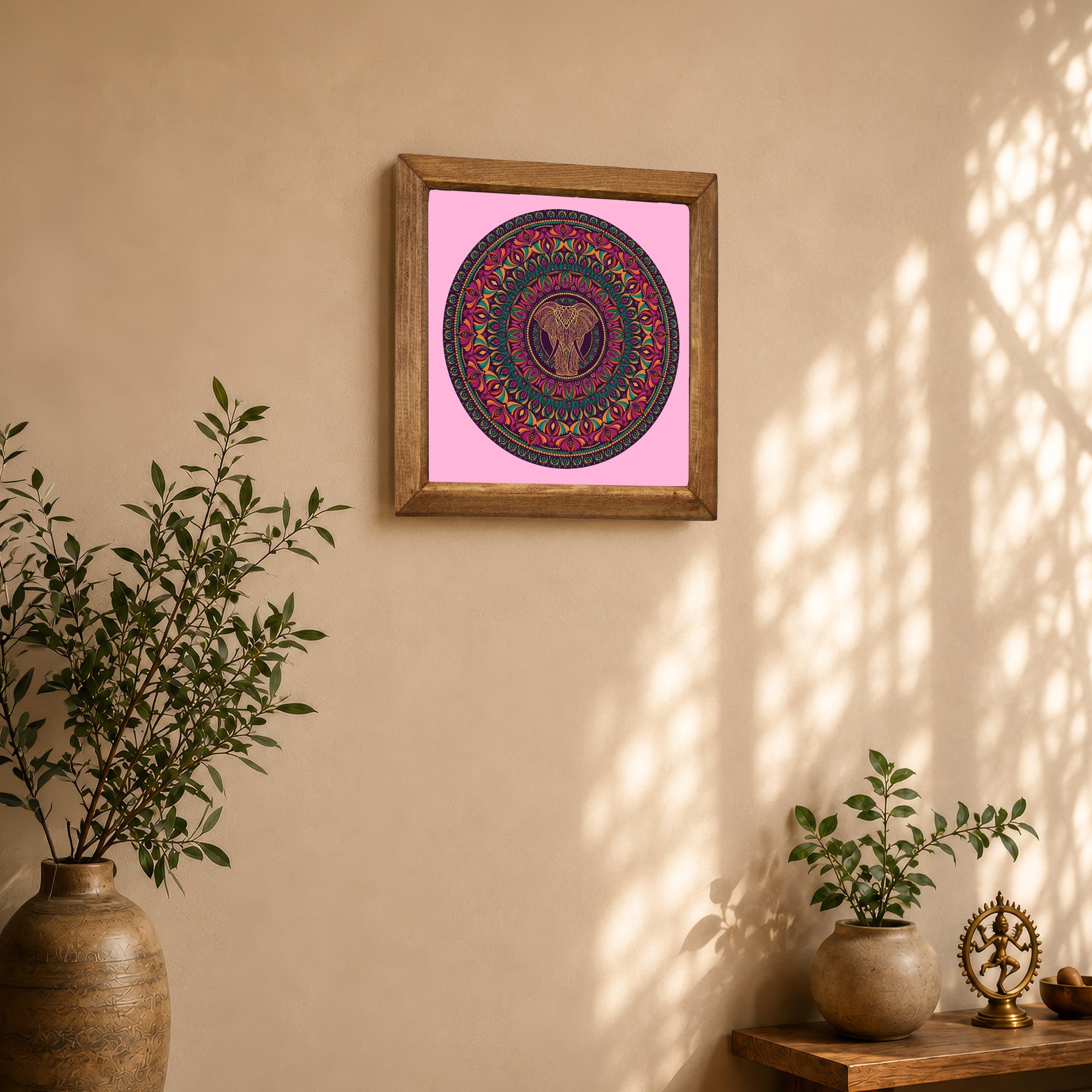 Boho Elephant Mandala Stone Wall Art