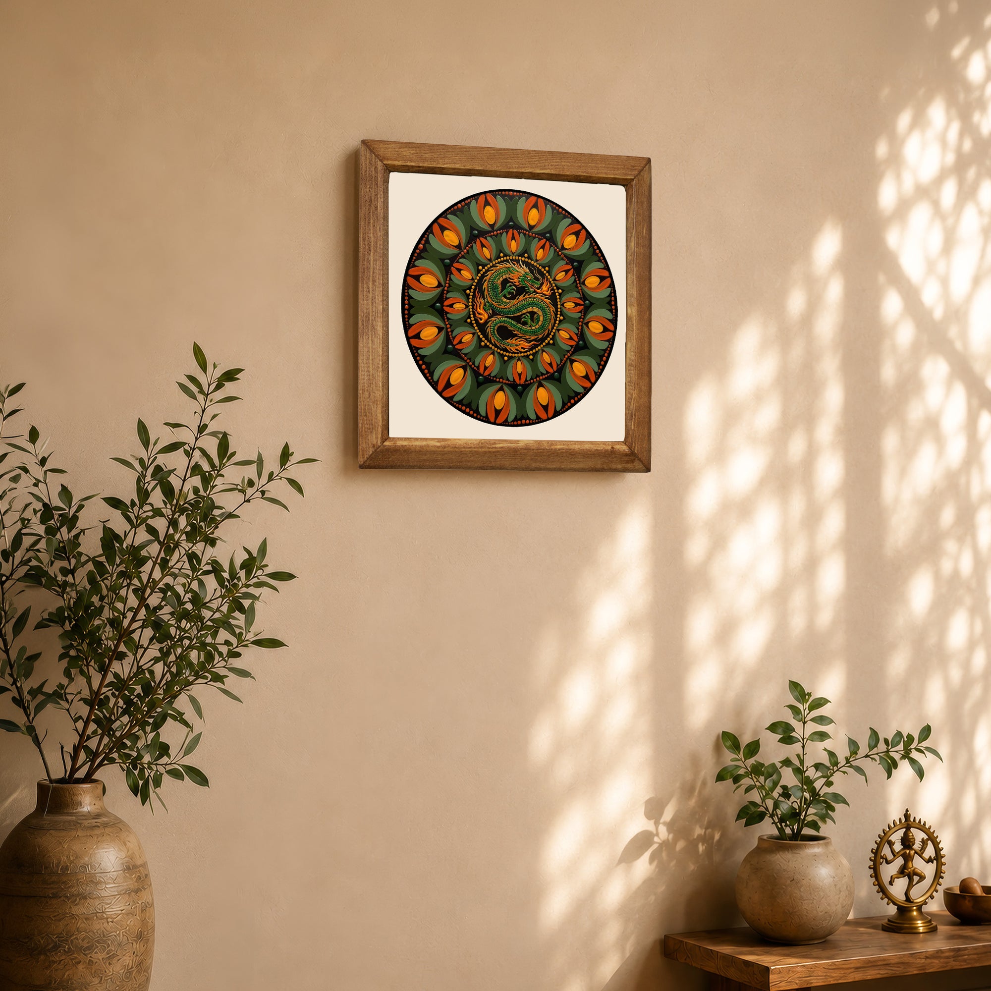 Green Dragon Mandala Stone Wall Art
